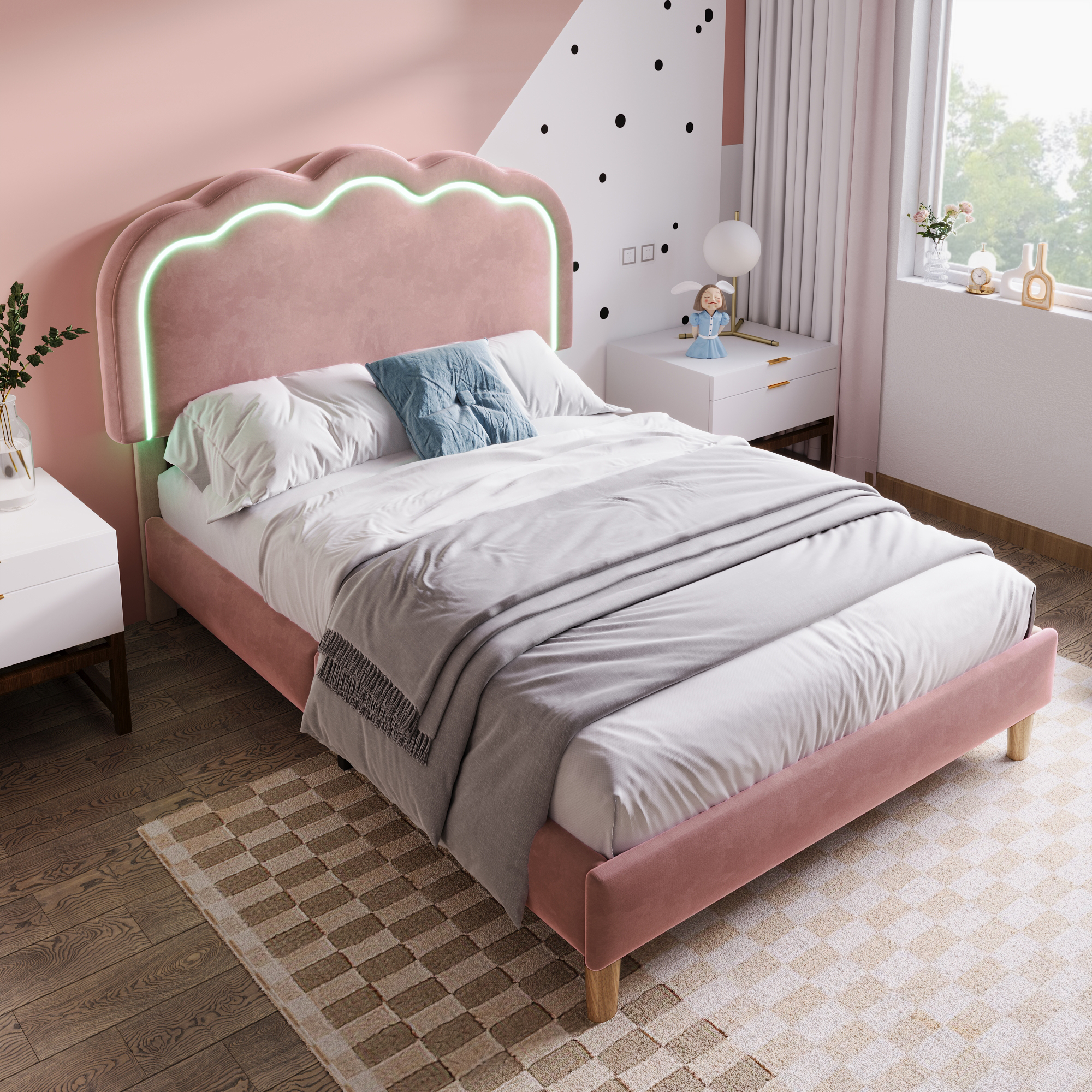 Polsterbett LED Einzelbett 90 x 190cm, Bettgestell
