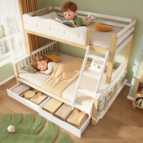 Lit superposé enfant blanc et chêne style jardin