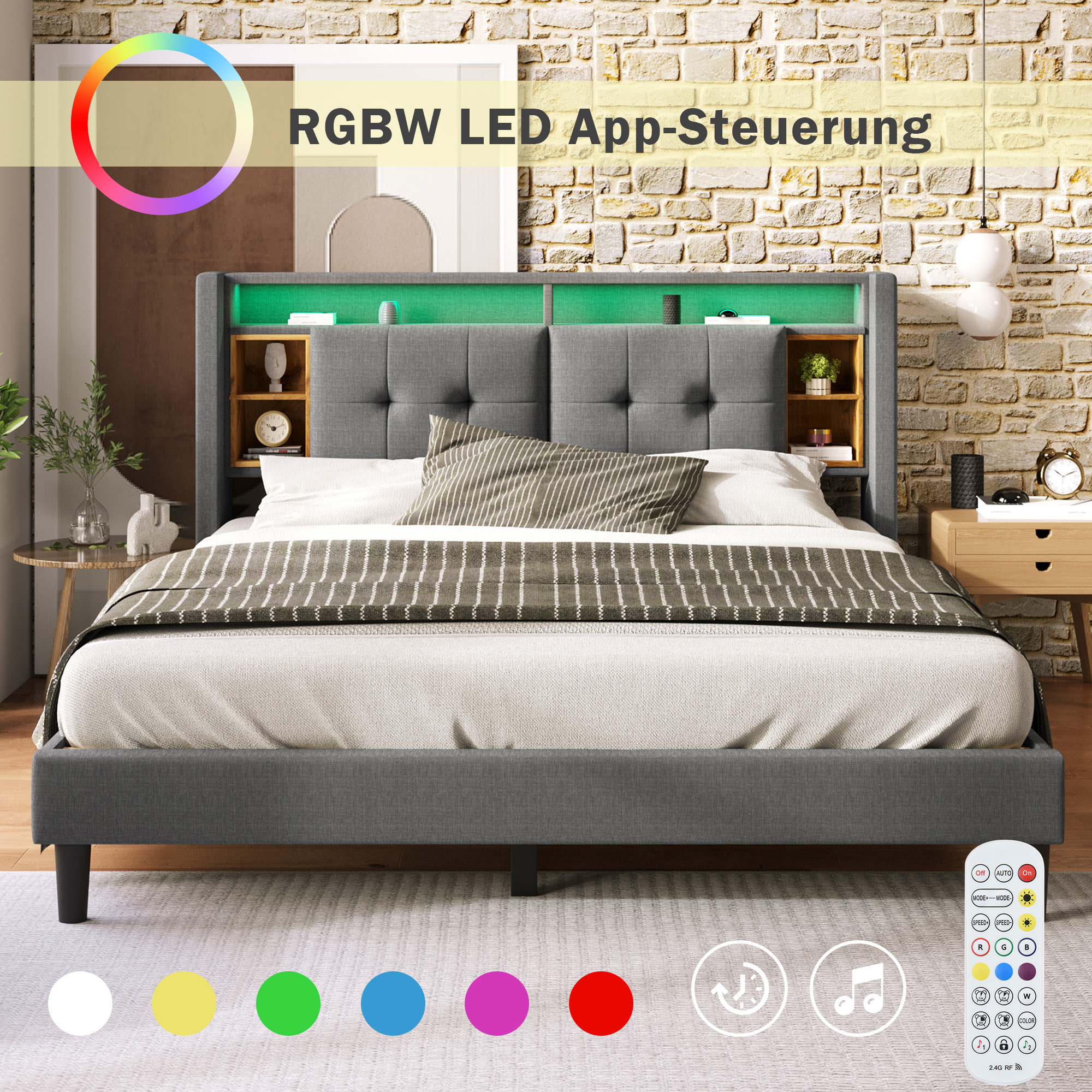 Polsterbett Doppelbett Stauraum-Kopfteil Bett mit 