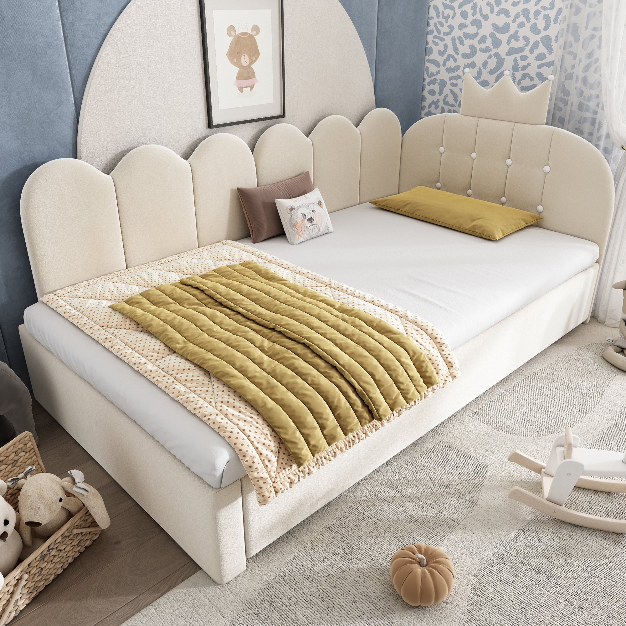 Banquette lit extensible 90x200 beige velours couronne