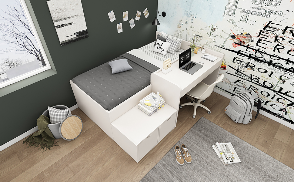 Détail du lit avec rangement