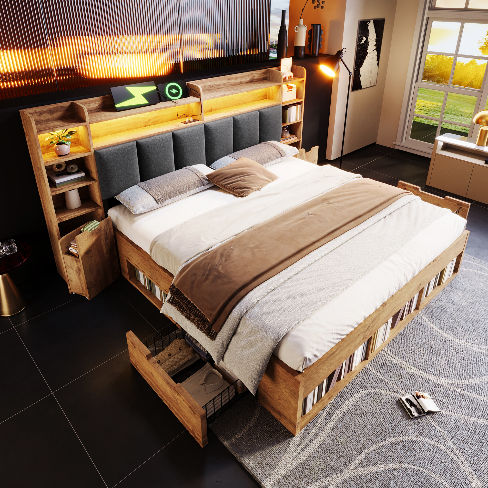 180x200 cm Doppelbett-Systembett, Eichefarben, Pol