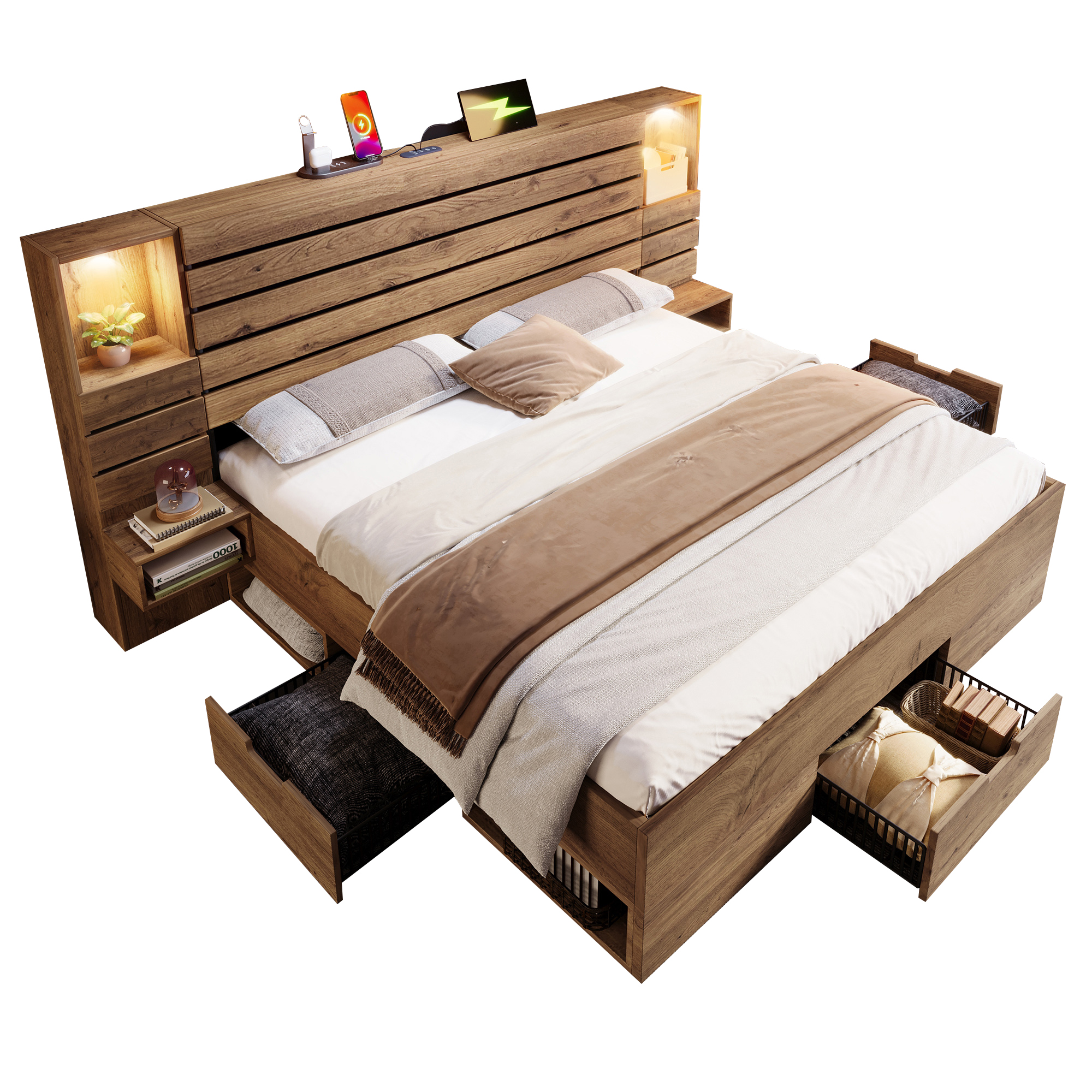 Holzbett Doppelbett 180x200 cm mit LED-Downlights 