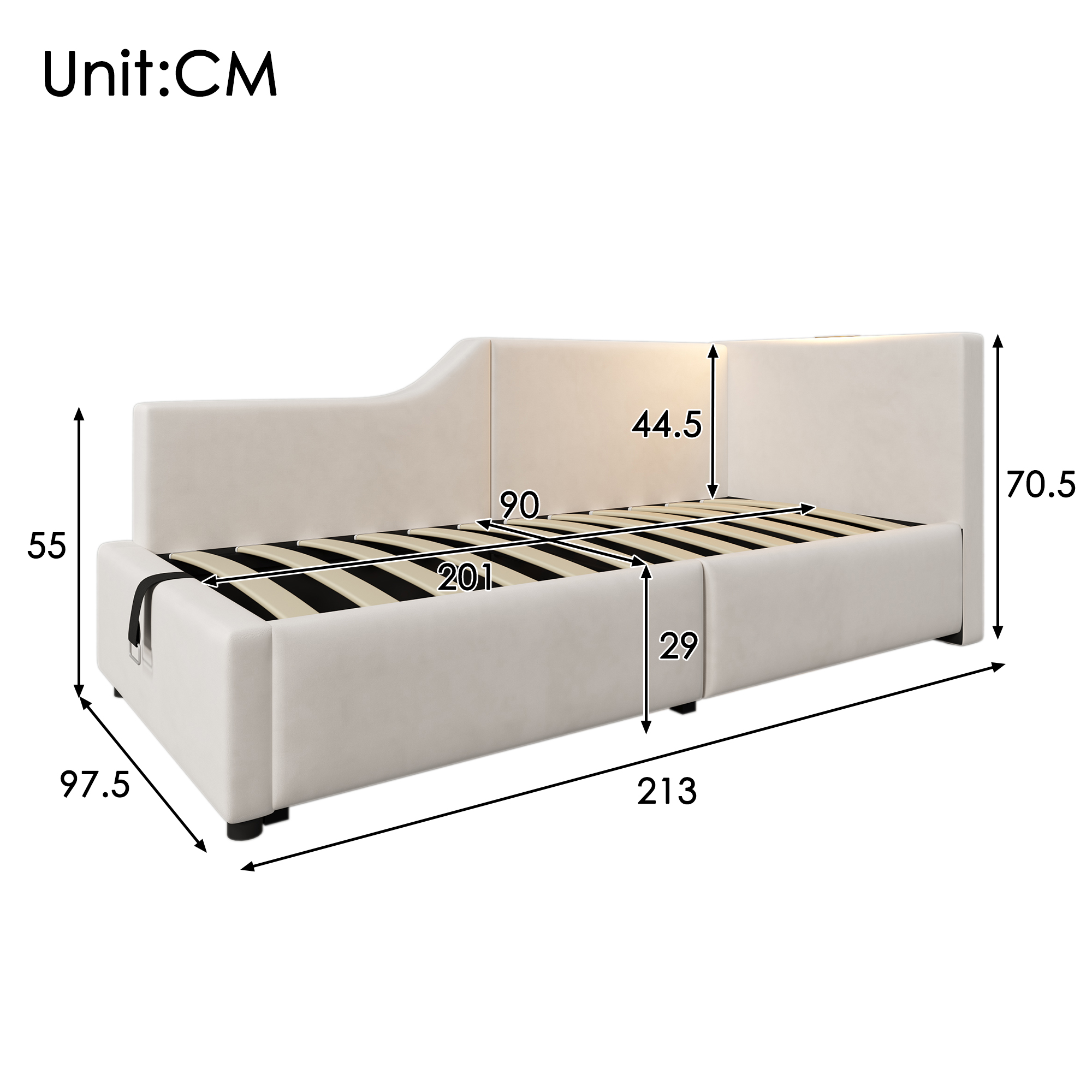 Lit Beige 90 x 200 cm 2