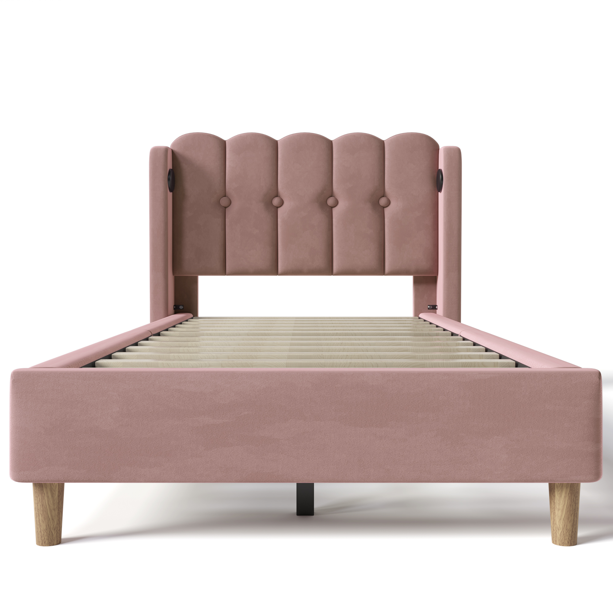 Matelas 406 ressorts + 2 mousses certifiée Oeko-Tex, lit avec tête de lit design panneau en velours rose, style rustique chaleureux, pour chambre, sommeil confortable, couleur rose clair, design élégant - image 12