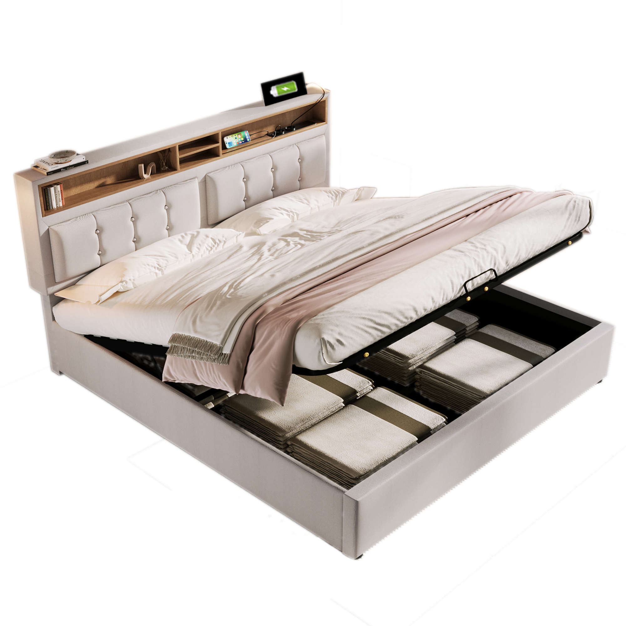 Polsterbett Doppelbett mit USB C Steckdose Ladefun