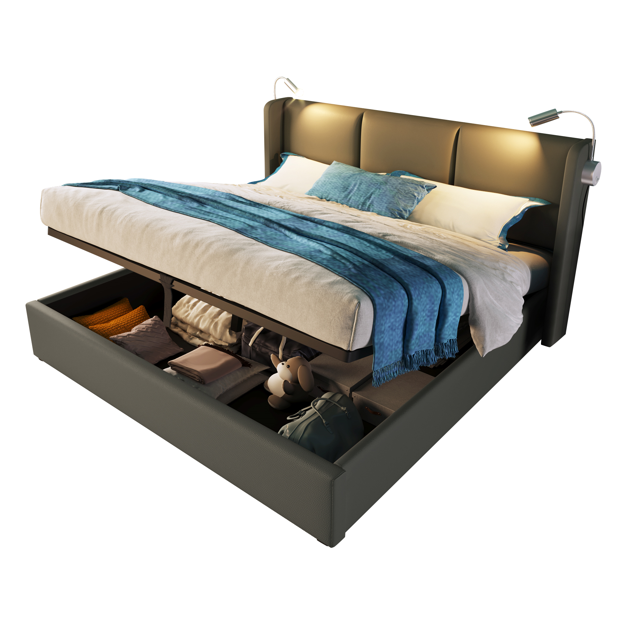 Polsterbett Doppelbett Stauraum Bettkasten Leselic