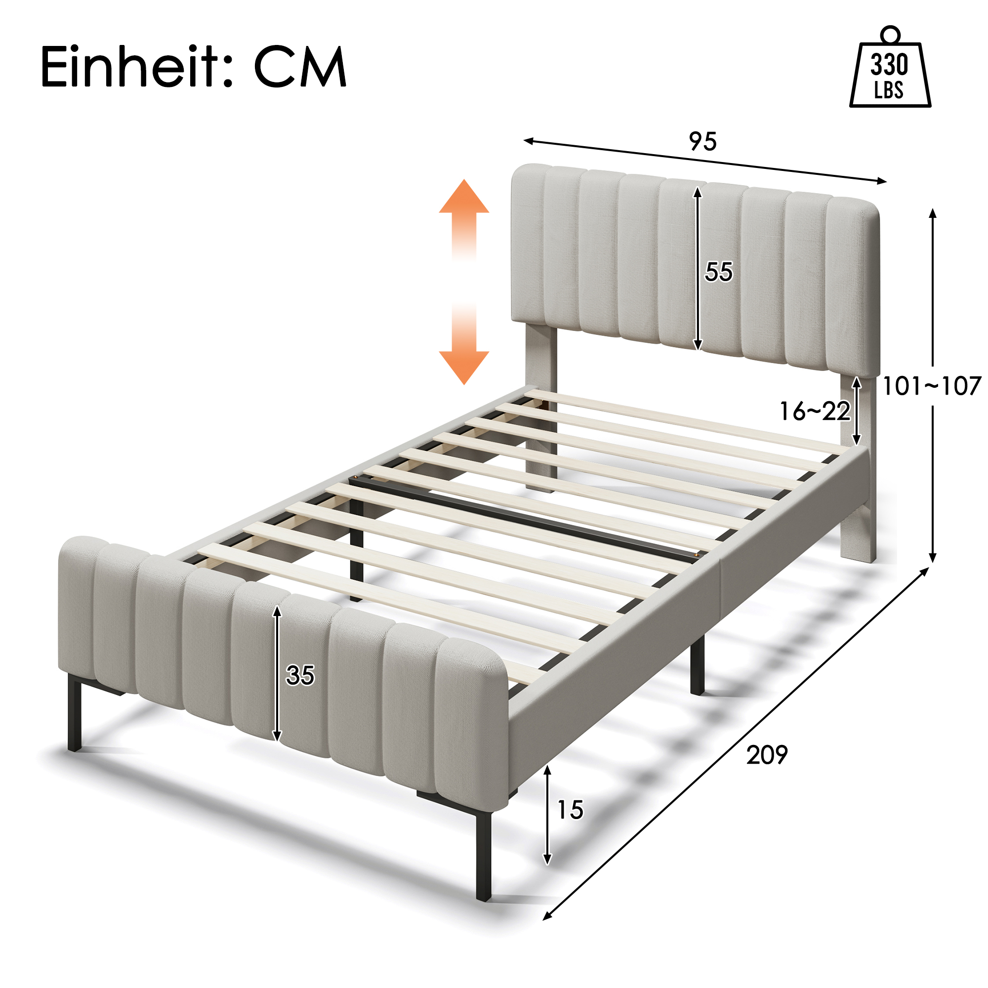 Polsterbett Einzelbett 90 x 200 cm, Bettgestell mi