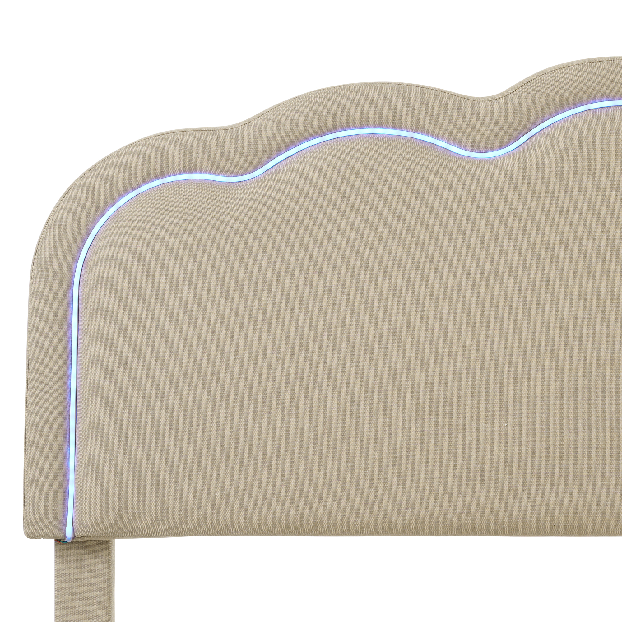 Lit avec tête de lit forme bouffée beige, LED ambiance, hauteur réglable, pour chambre, lumière douce enveloppante, atmosphère chaleureuse, design élégant, couleur beige polyvalente, confort et style moderne - image 14