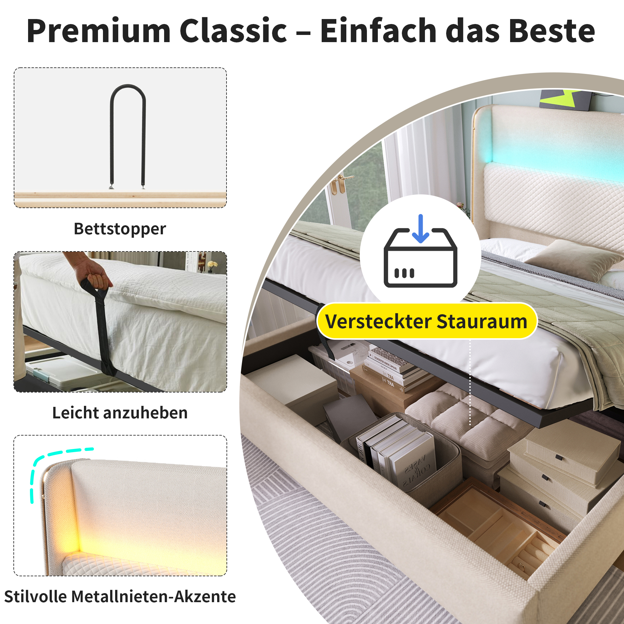 Modernes Hydraulisches Bett mit Hohem Kopfteil, 14