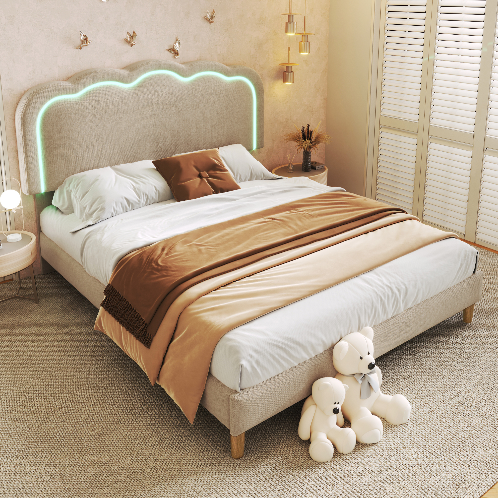 Polsterbett LED Doppelbett 140 x 200cm, Bettgestel
