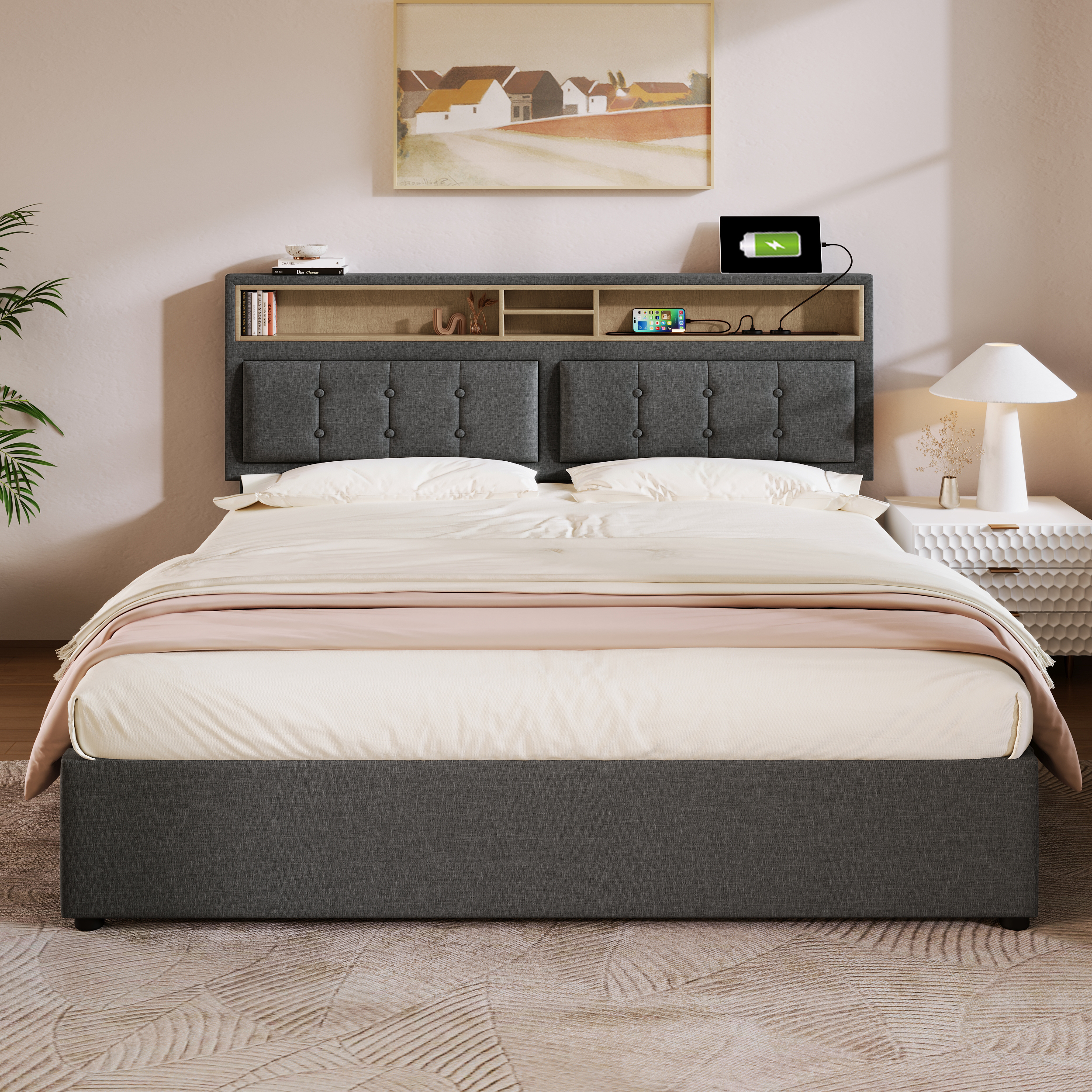 Doppelbett mit  4 Schubladen& USB C Steckdose, Pol