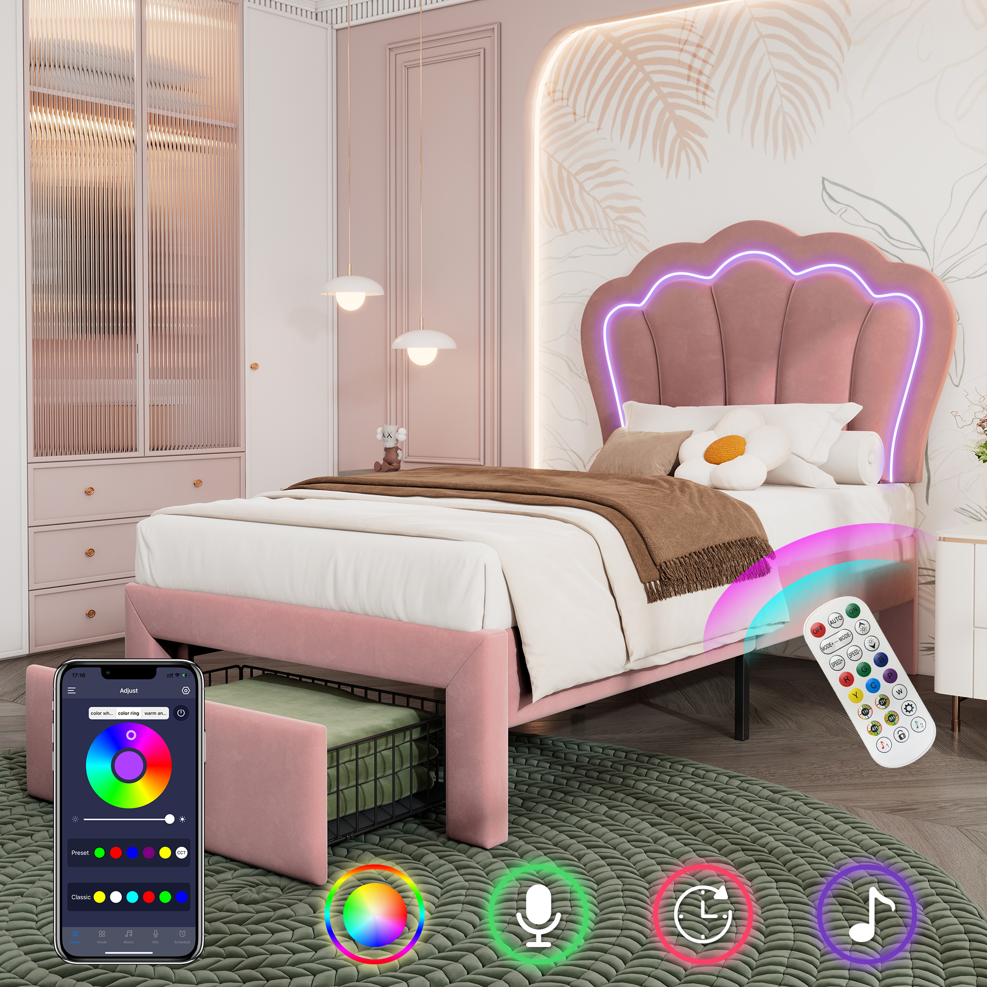 ambiance immersive : éclairage RGB‑LED pilotable par application ou télécommande