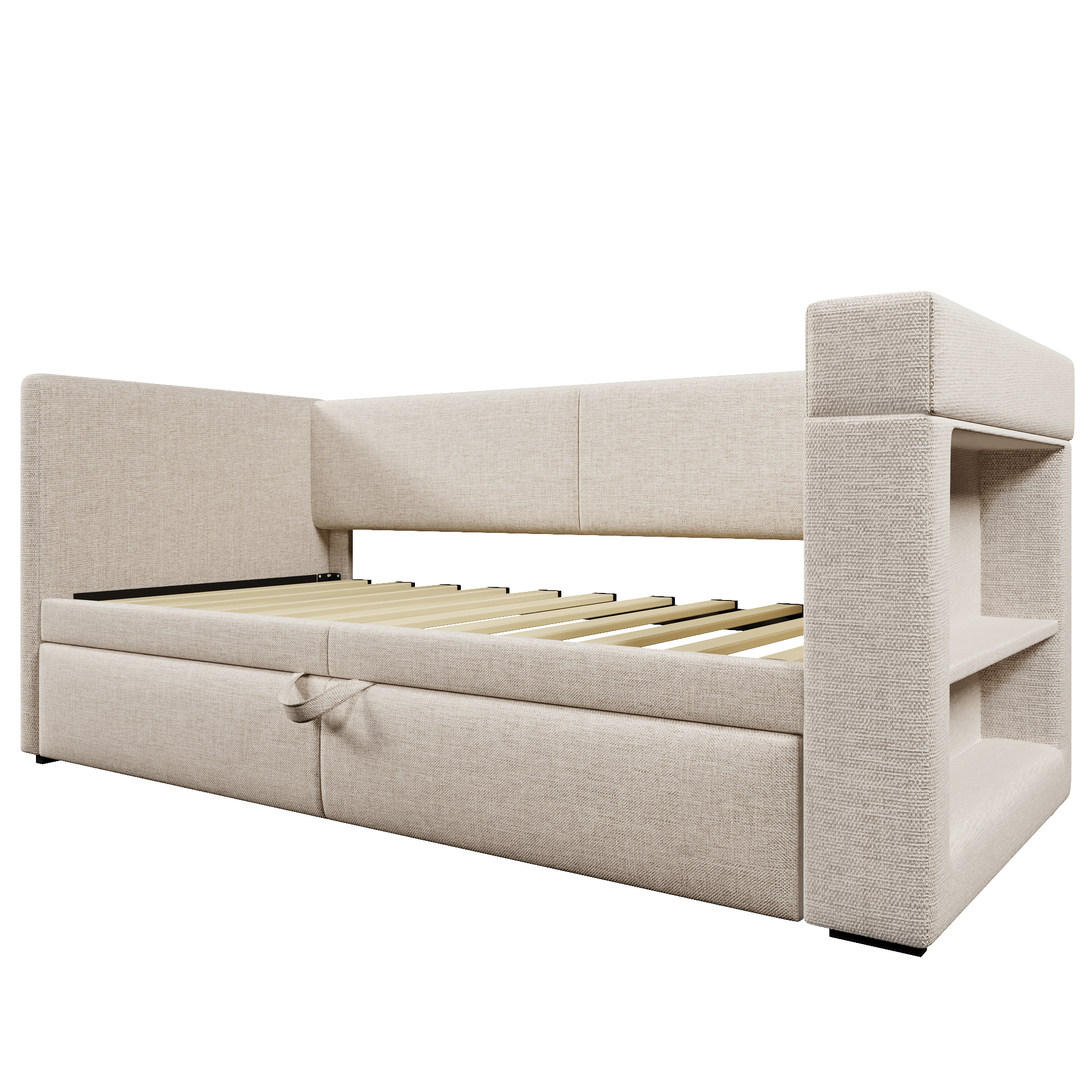 Canapé-lit escamotable, accoudoirs interchangeables, tissu lin-coton, roulettes et sangles, pour salon et chambre, utilisation flexible, confort toute saison, gain de place, design pratique moderne - image 6