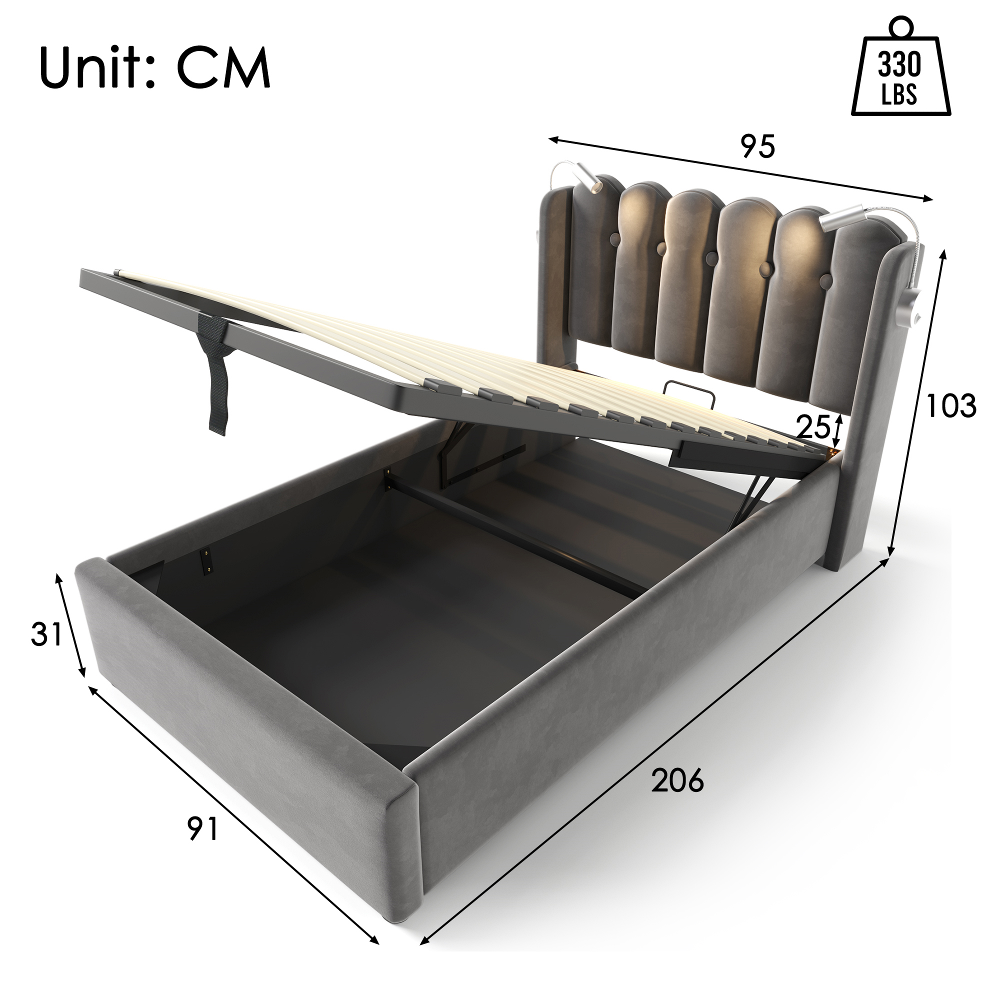 Polsterbett Einzelbett Leselicht mit Ladefunktion 
