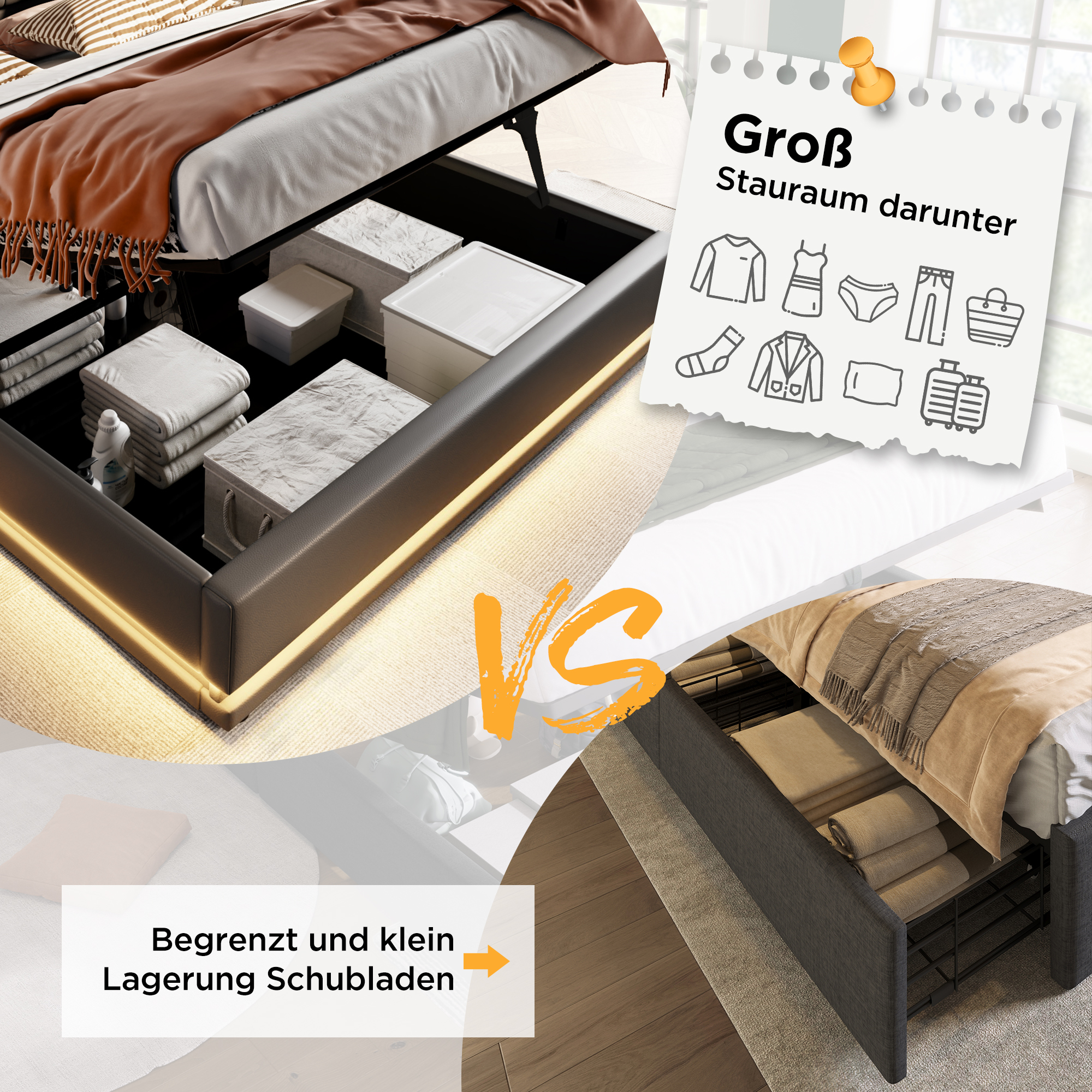 Polsterbett Doppelbett 160*200 cm,Schwarz PU-Mater