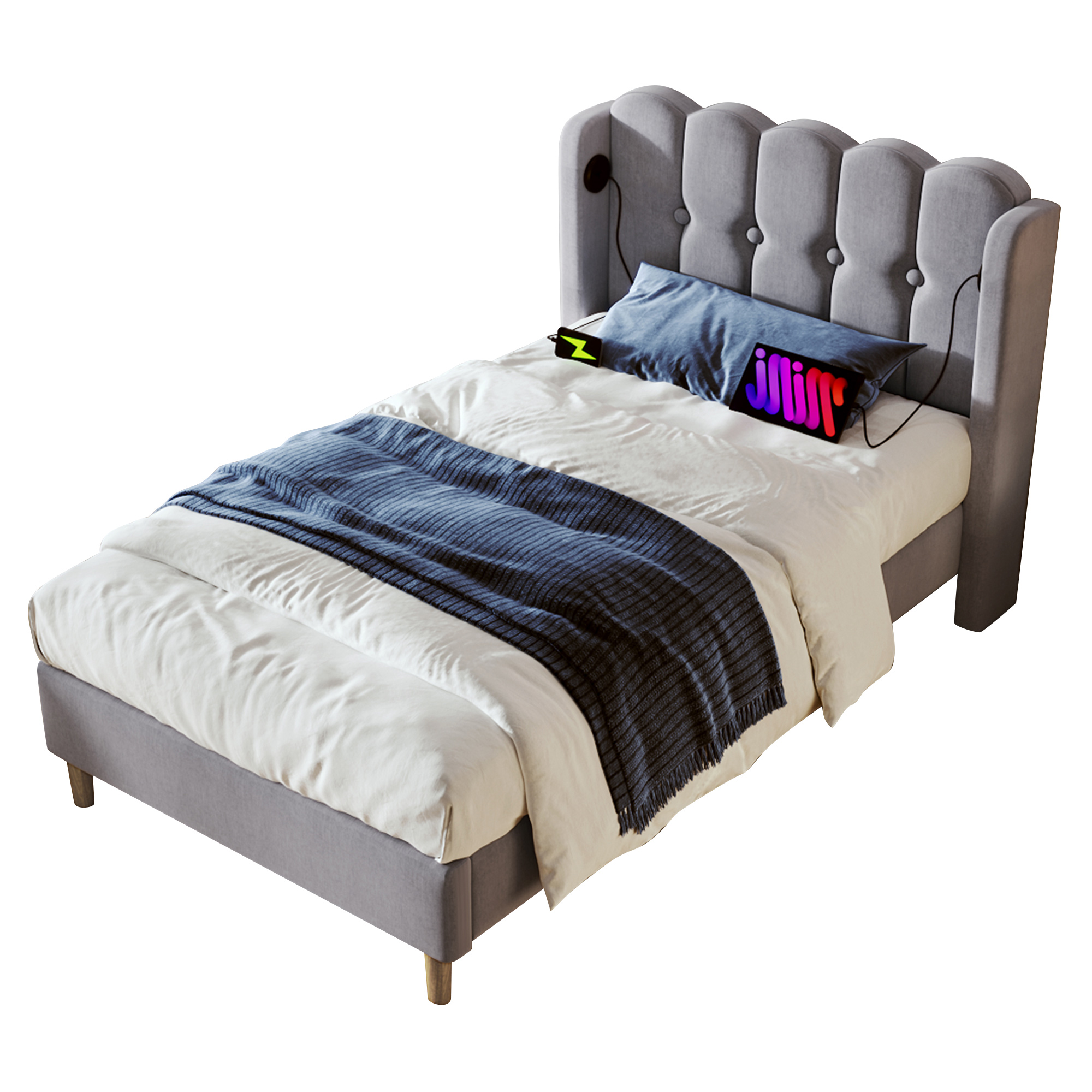 Polsterbett  Einzelbett mit USB Typ C Ladefunktion