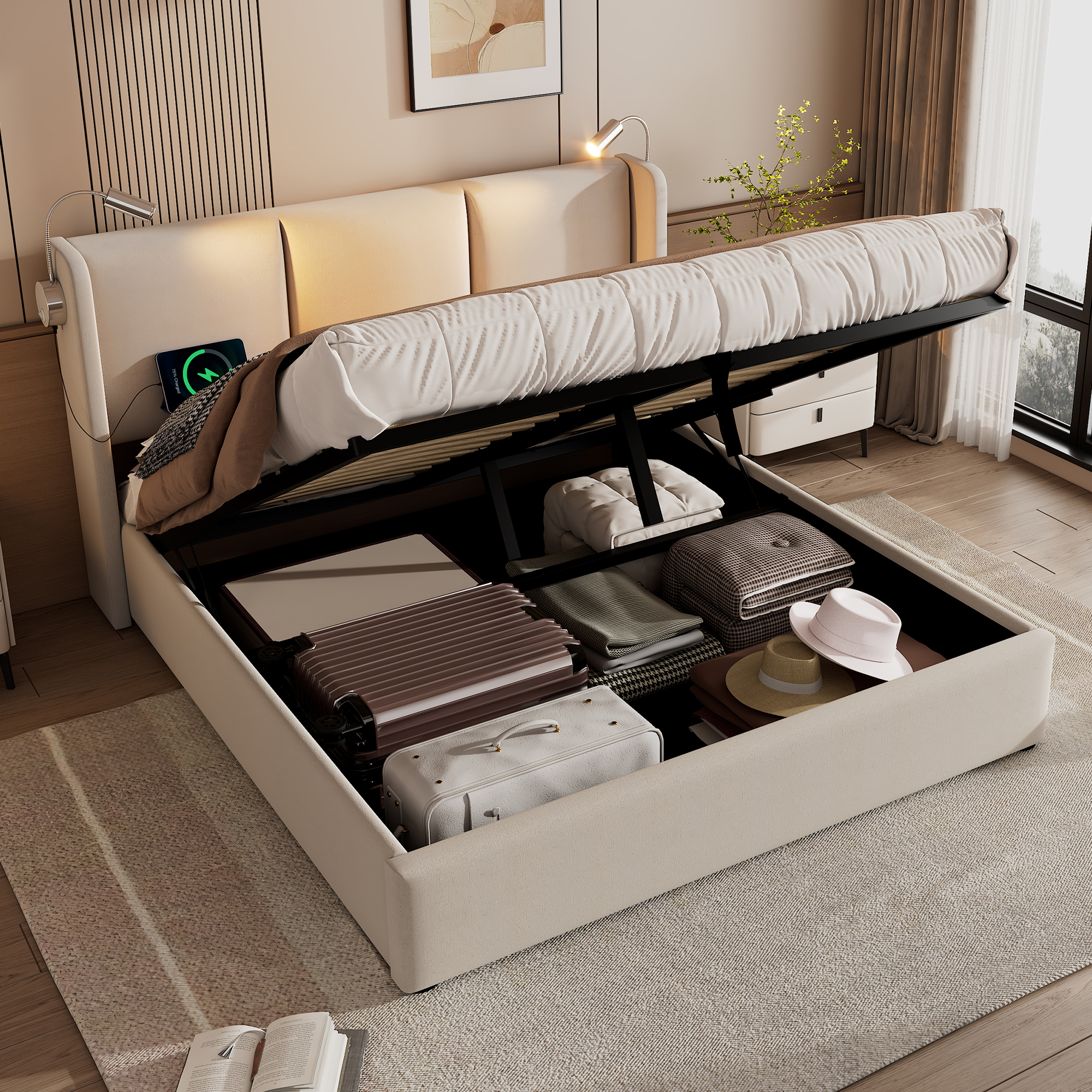 Polsterbett Doppelbett Stauraum Bettkasten Leselic