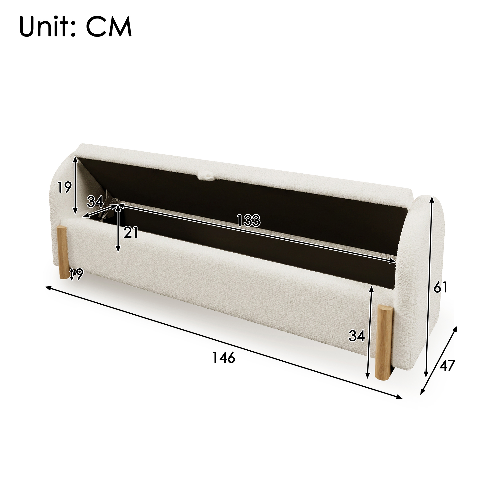 Dimensions du banc avec rangement