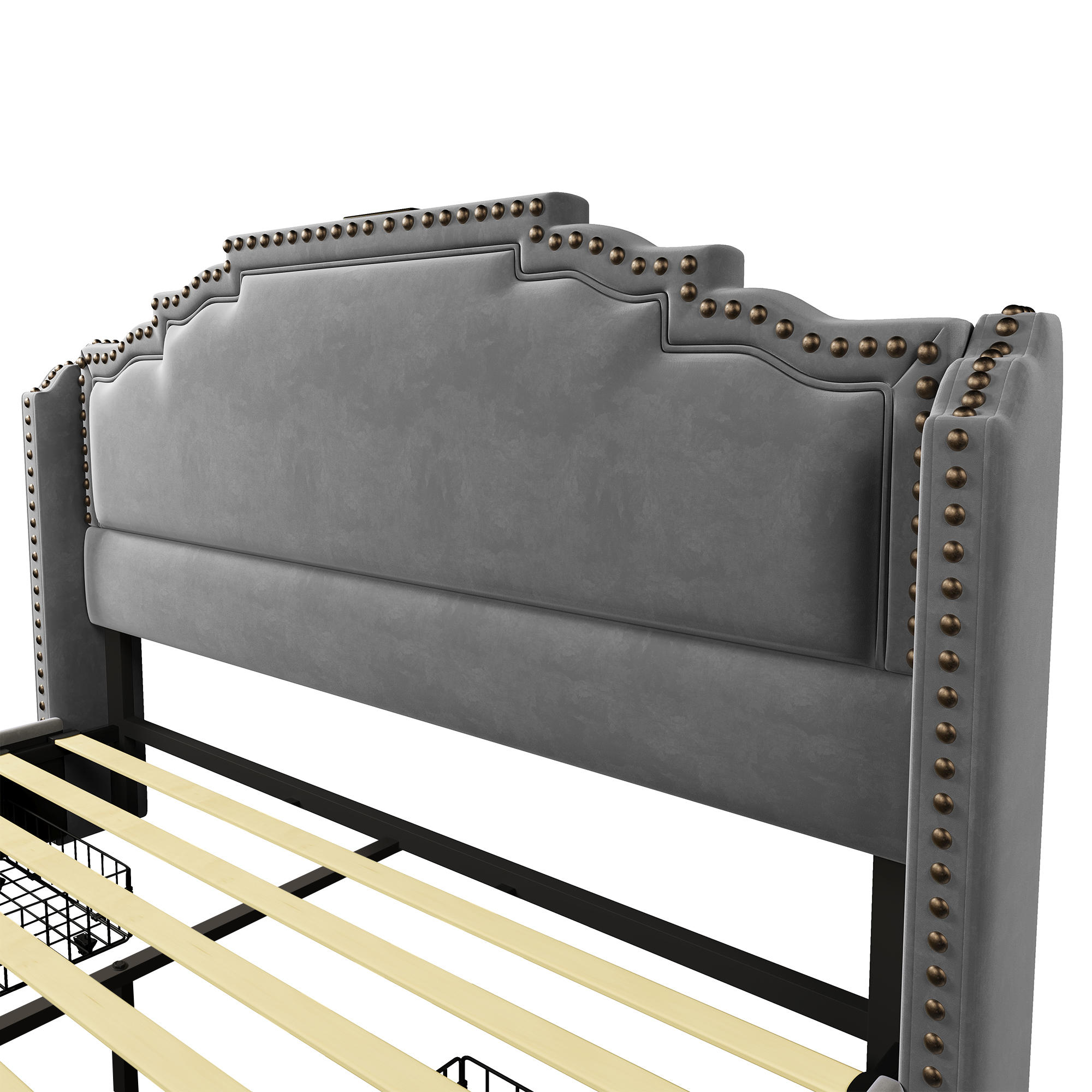 Polsterbett 160×200, Doppelbett mit 4 Schubladen, 