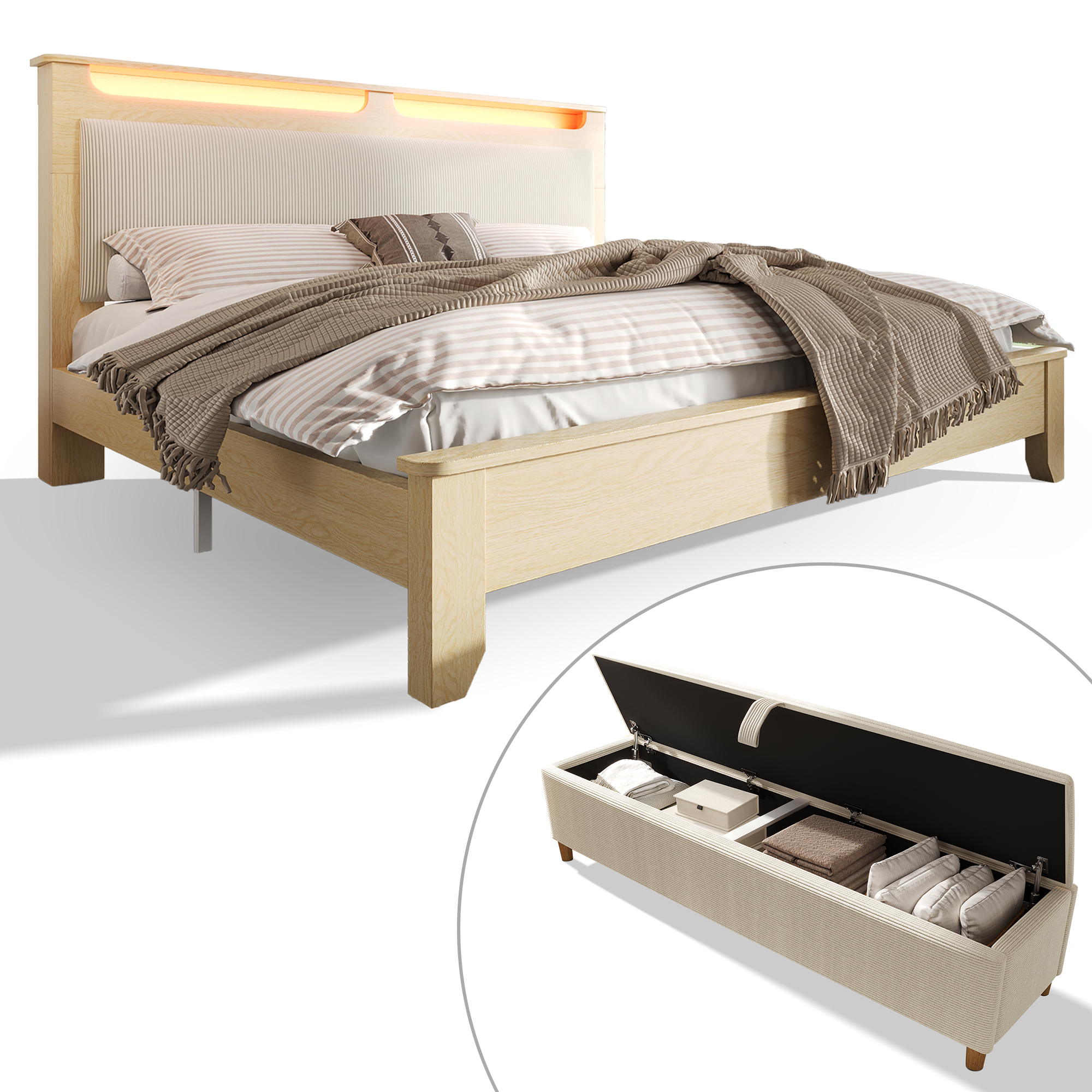 Doppelbett Holzbett 140×200cm mit Bettbank, Kopfte