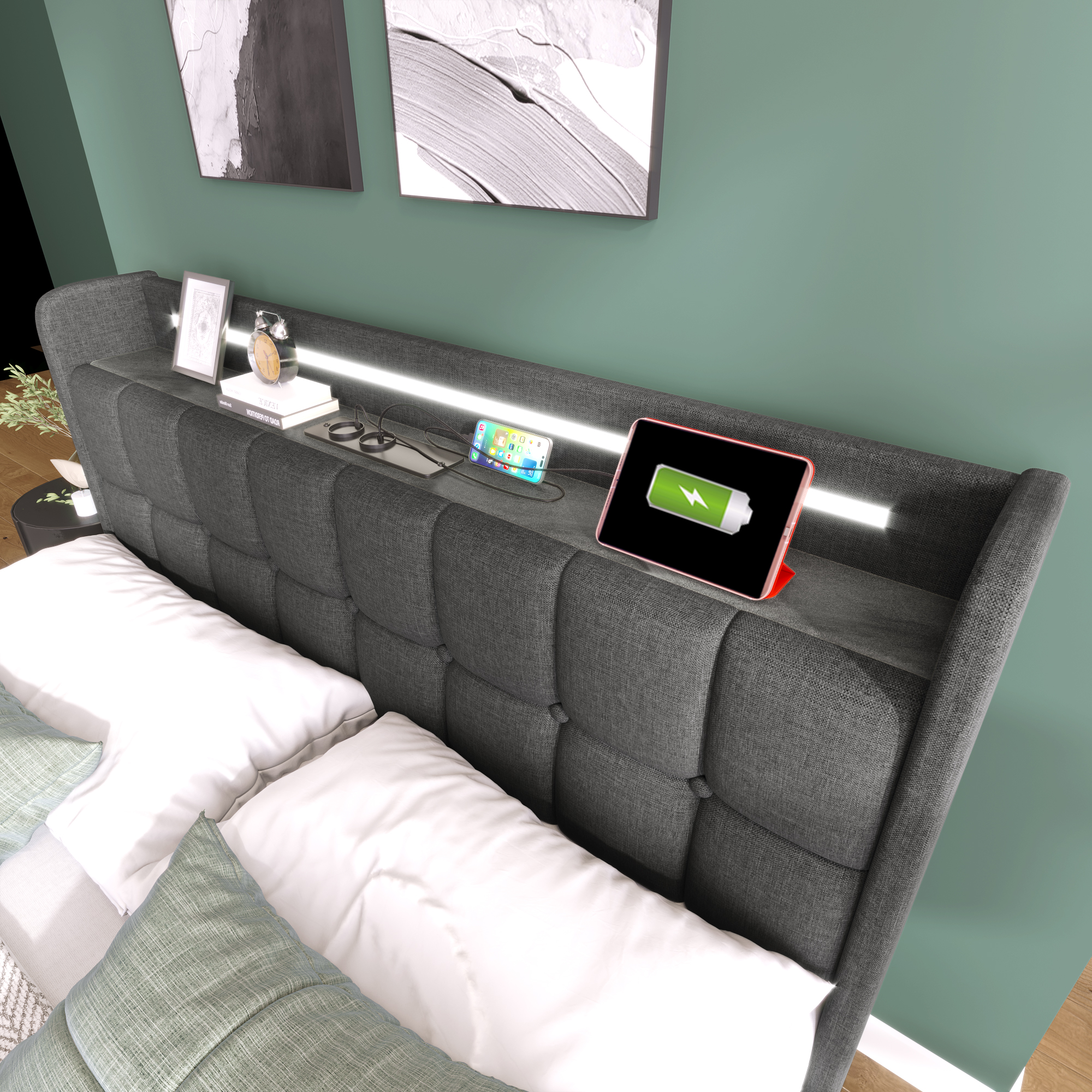 Polsterbett mit aufladen USB Ladefunktion Kopfteil
