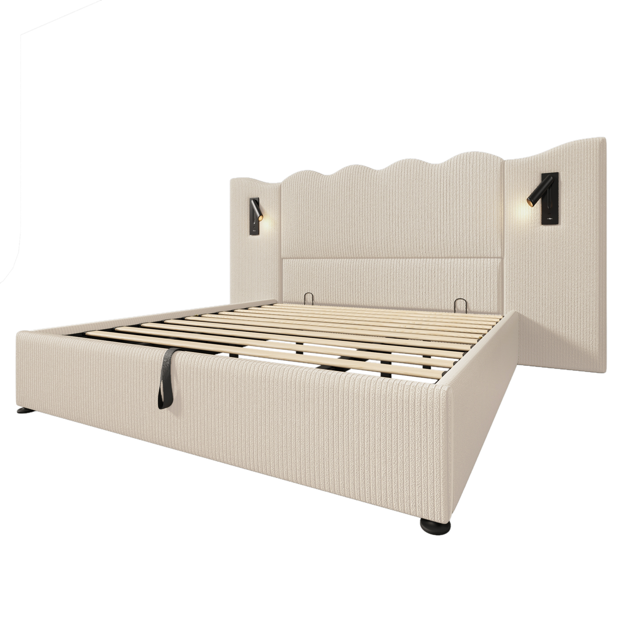 grand espace de rangement sous‑lit pour couvertures et oreillers à l’abri de la poussière