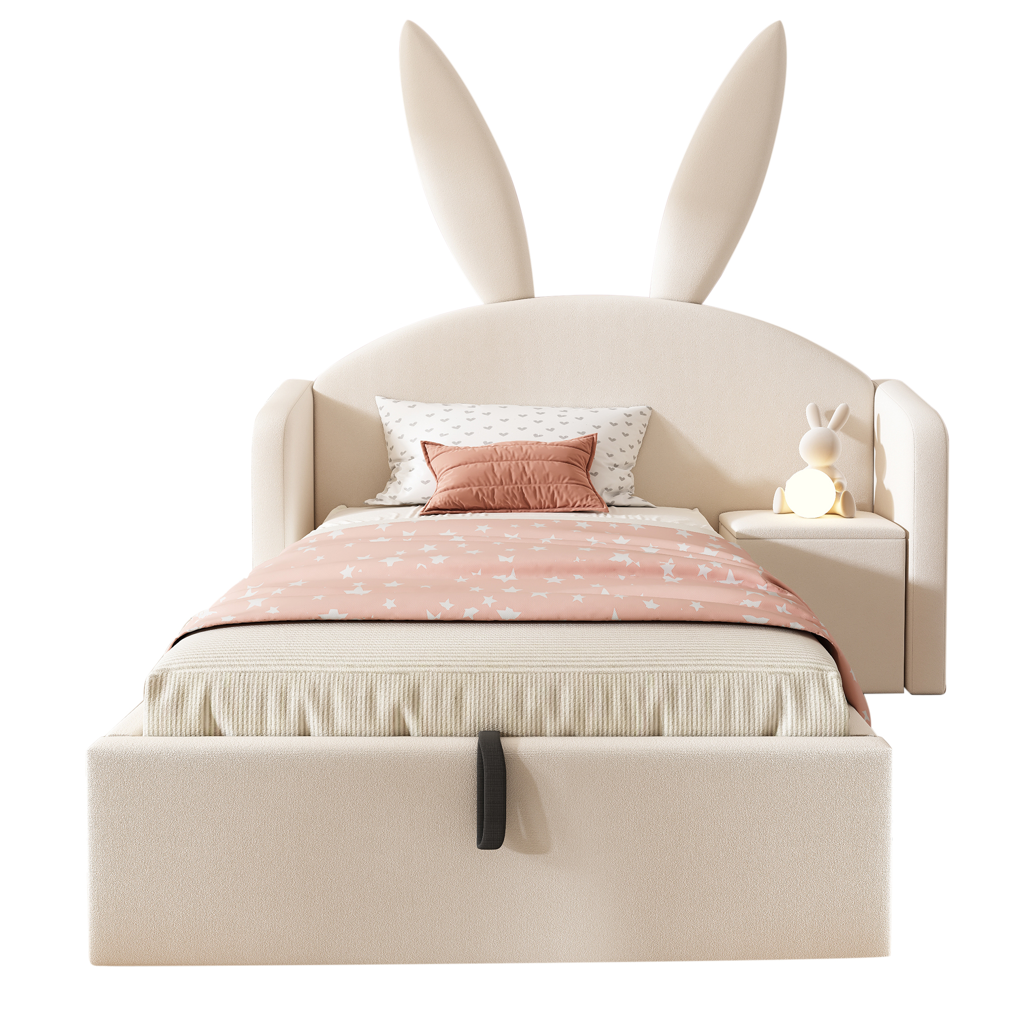 Lit enfant, tête de lit, 90 x 190 cm, velours, beige - vue 4