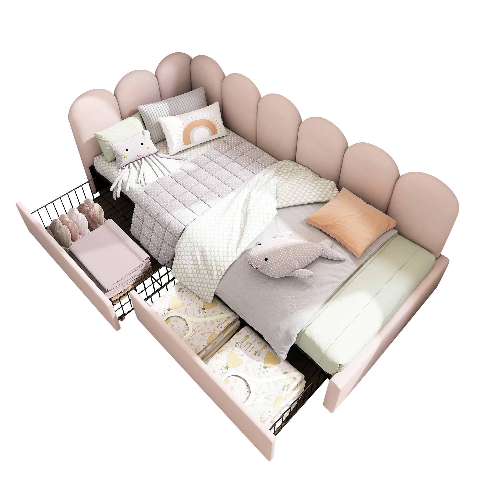 Polsterbett Einzelbett mit Schubladen Stauraumbett