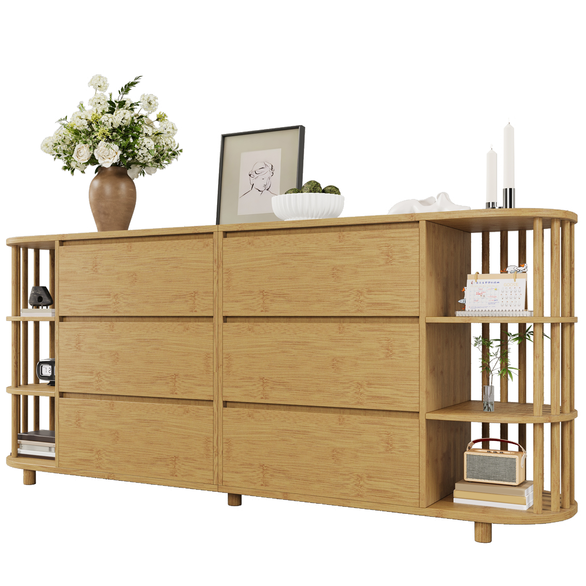 Meuble de rangement, hauteur réglable, avec tiroirs, 160 x 40 x 75 cm, MDF, chêne - vue 3