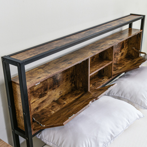 Tête de lit avec étagères de rangement effet bois