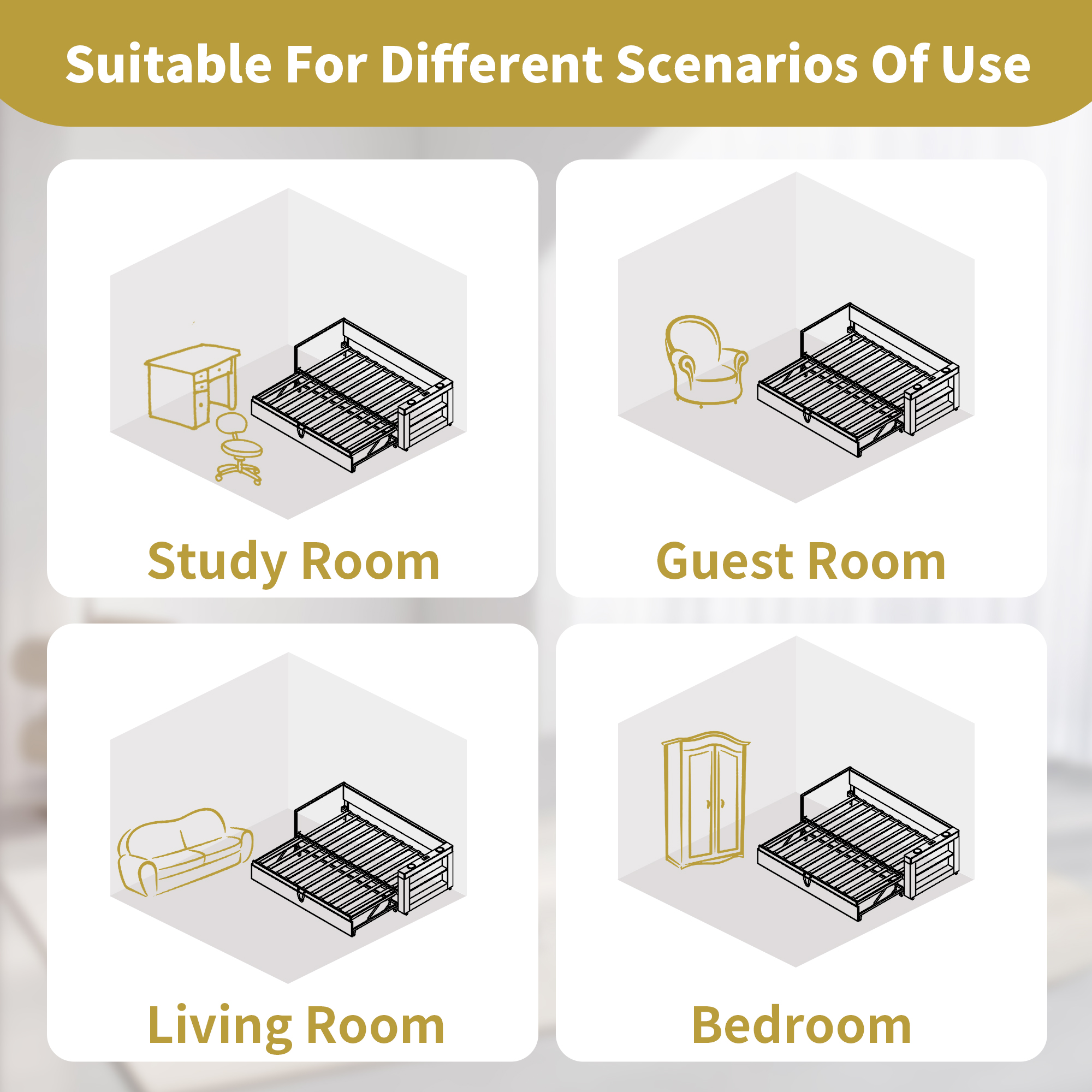 Canapé-lit escamotable, accoudoirs interchangeables, tissu lin-coton, roulettes et sangles, pour salon et chambre, utilisation flexible, confort toute saison, gain de place, design pratique moderne - image 18