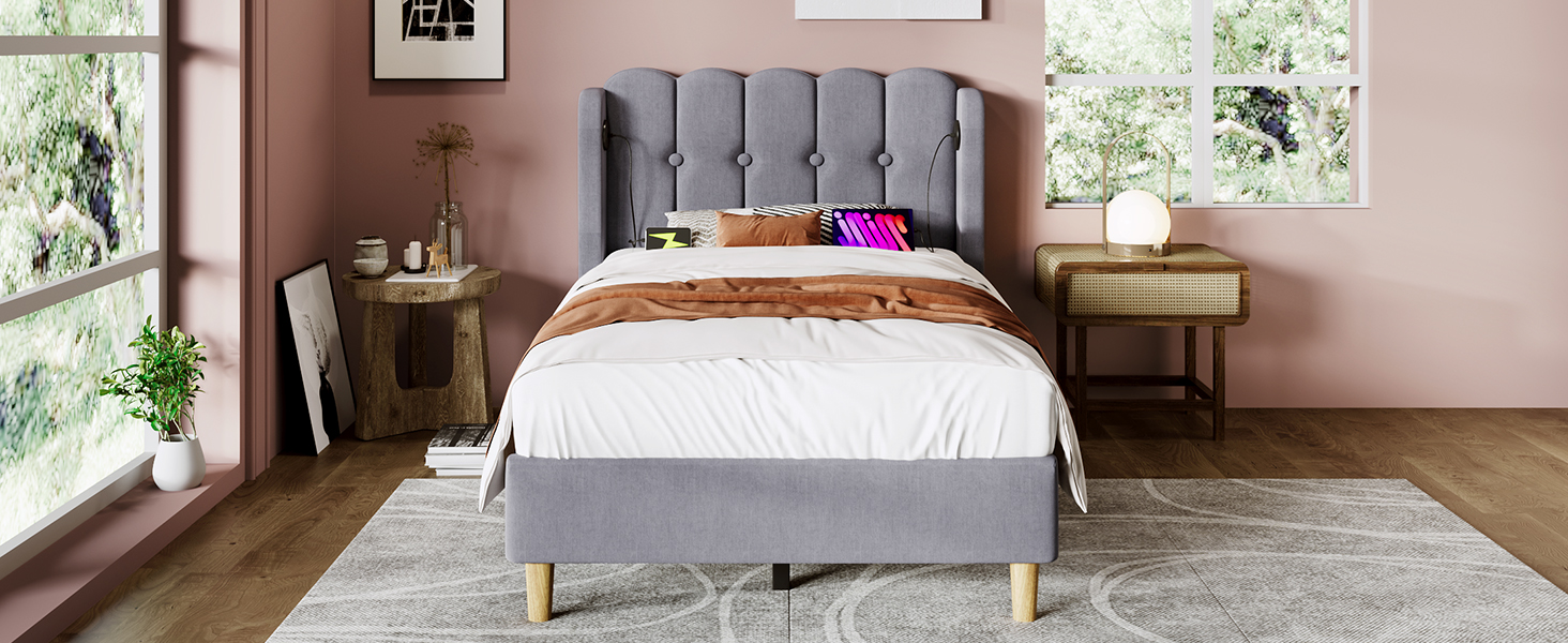Polsterbett  Einzelbett mit USB Typ C Ladefunktion