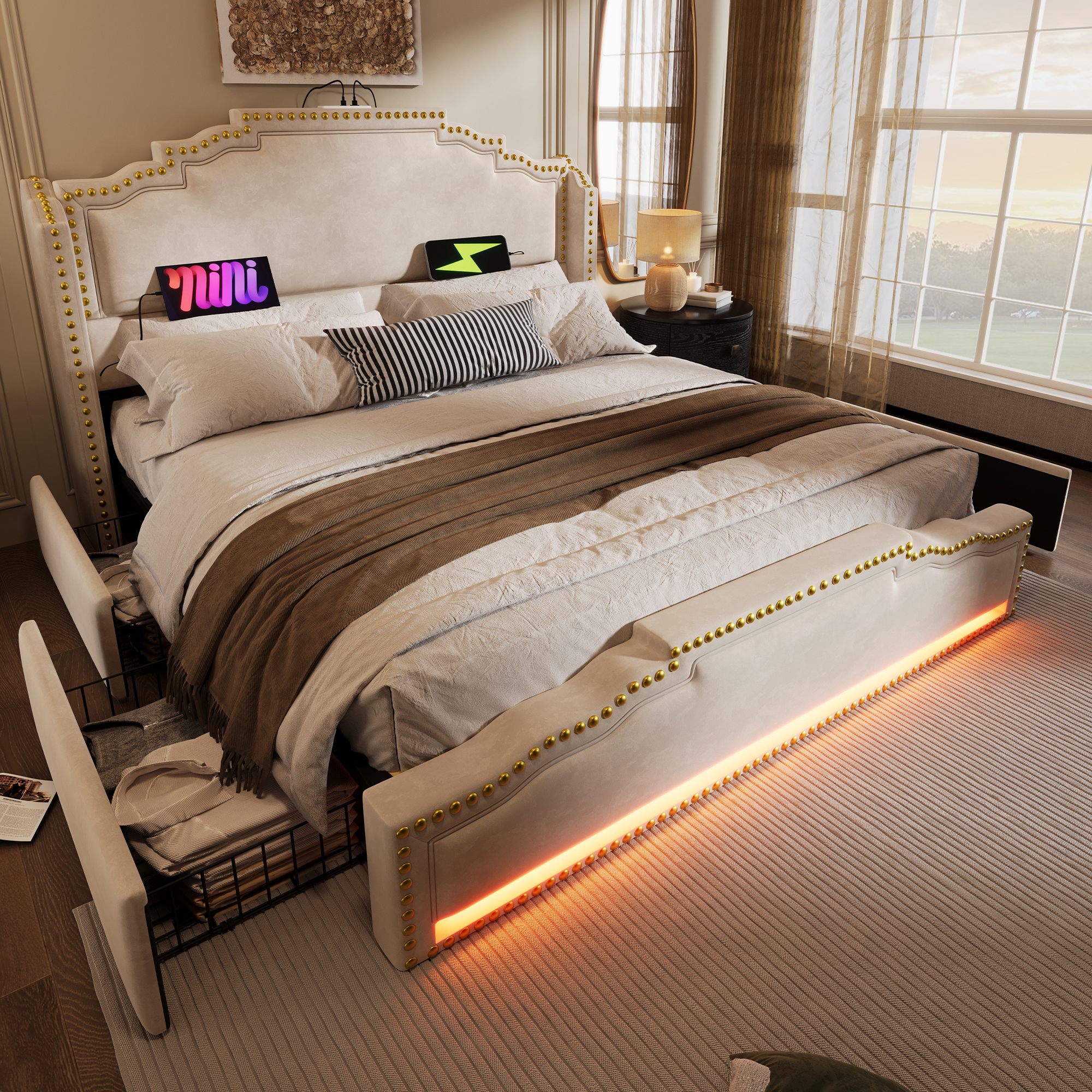pied de lit hauteur 44 cm anti‑glissement matelas