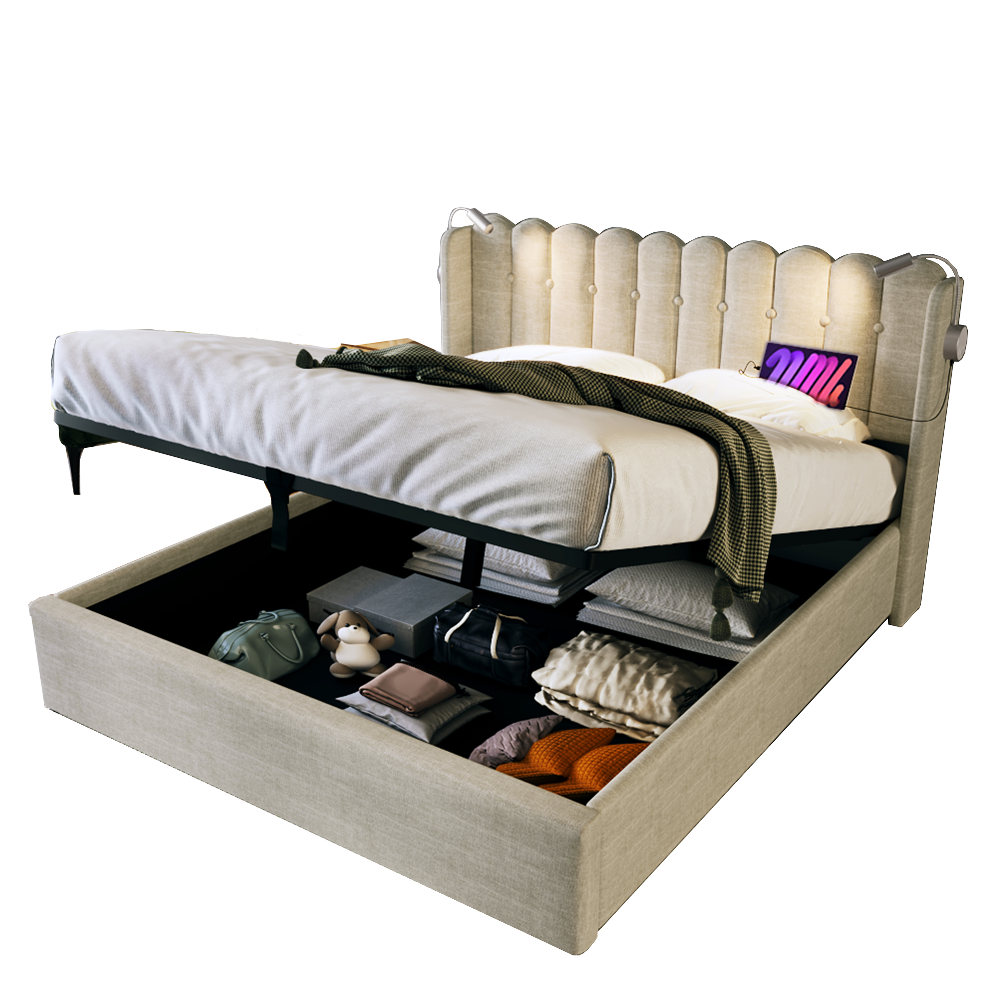 Polsterbett Doppelbett Leselicht mit Ladefunktion 