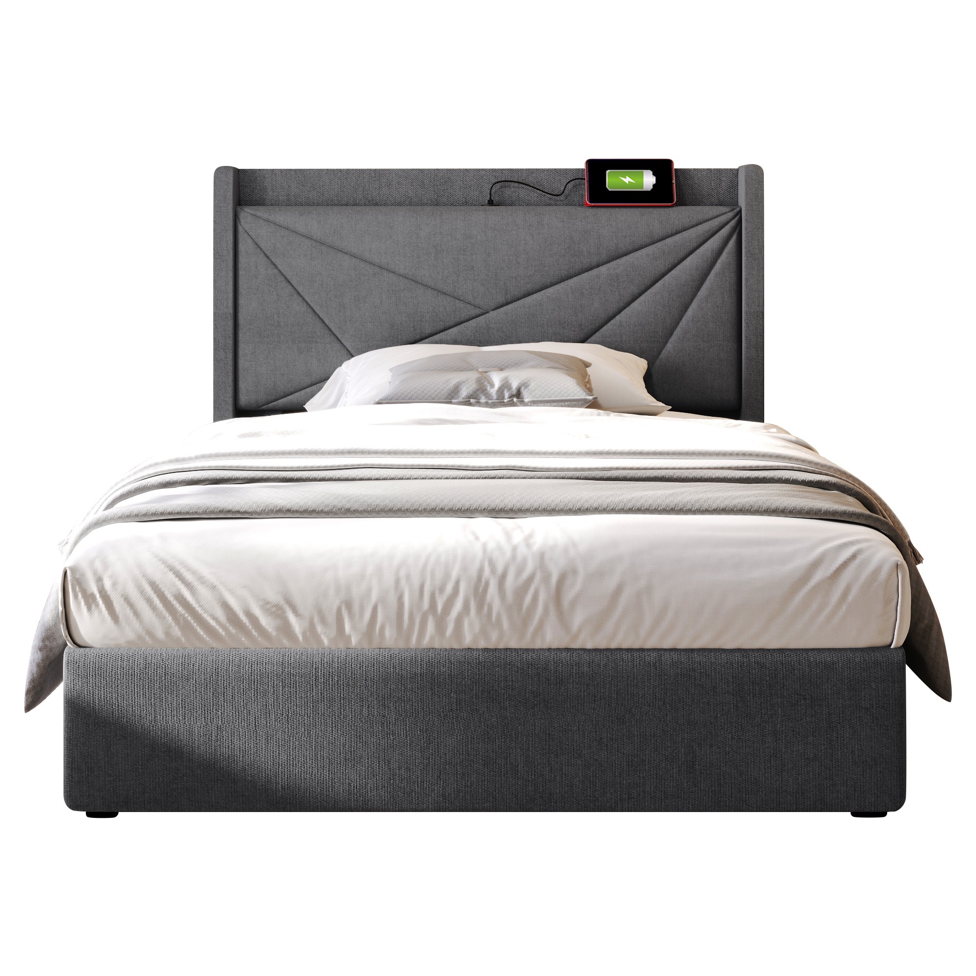 Polsterbett Einzelbett Stauraum Bettkasten mit USB