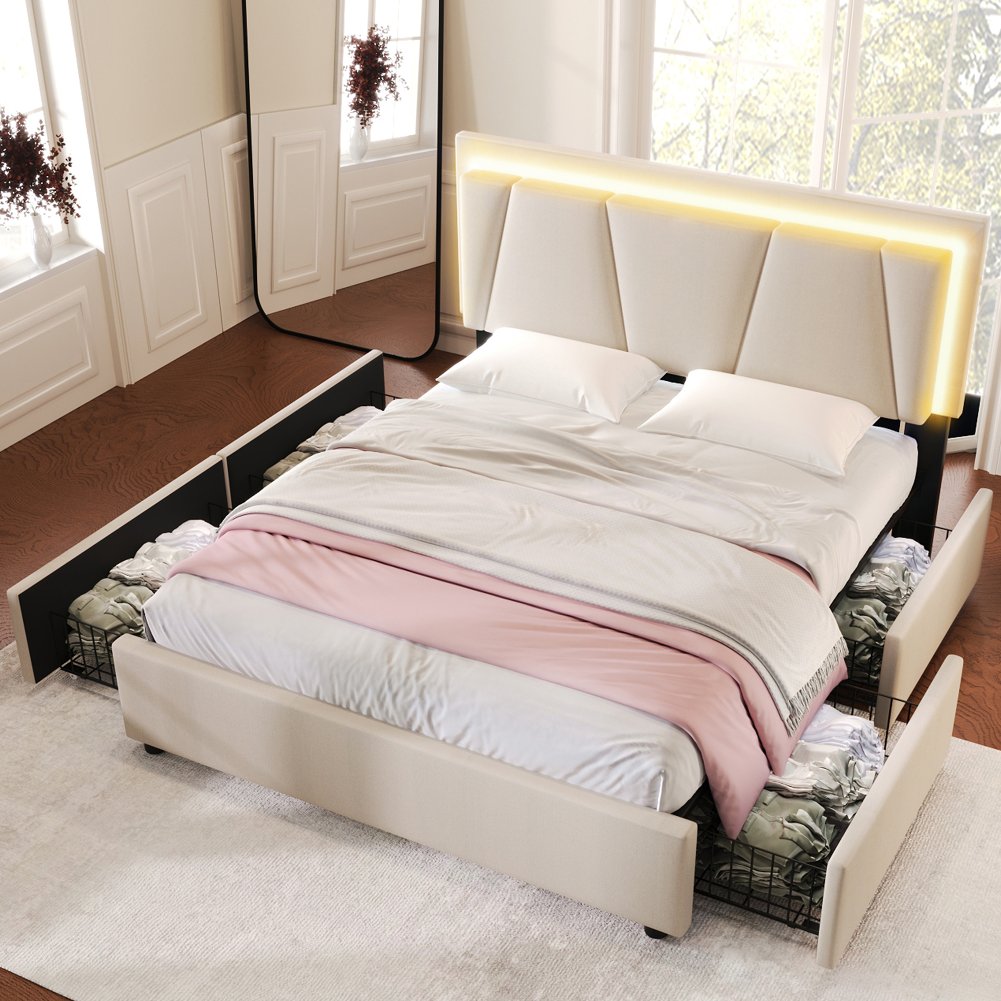 (=808182AAB)Polsterbett mit LED-Beleuchtung und 4 