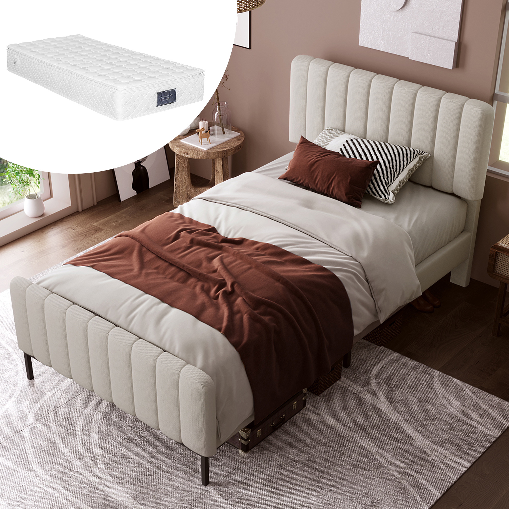 Polsterbett Einzelbett 90 x 200 cm, Bettgestell mi