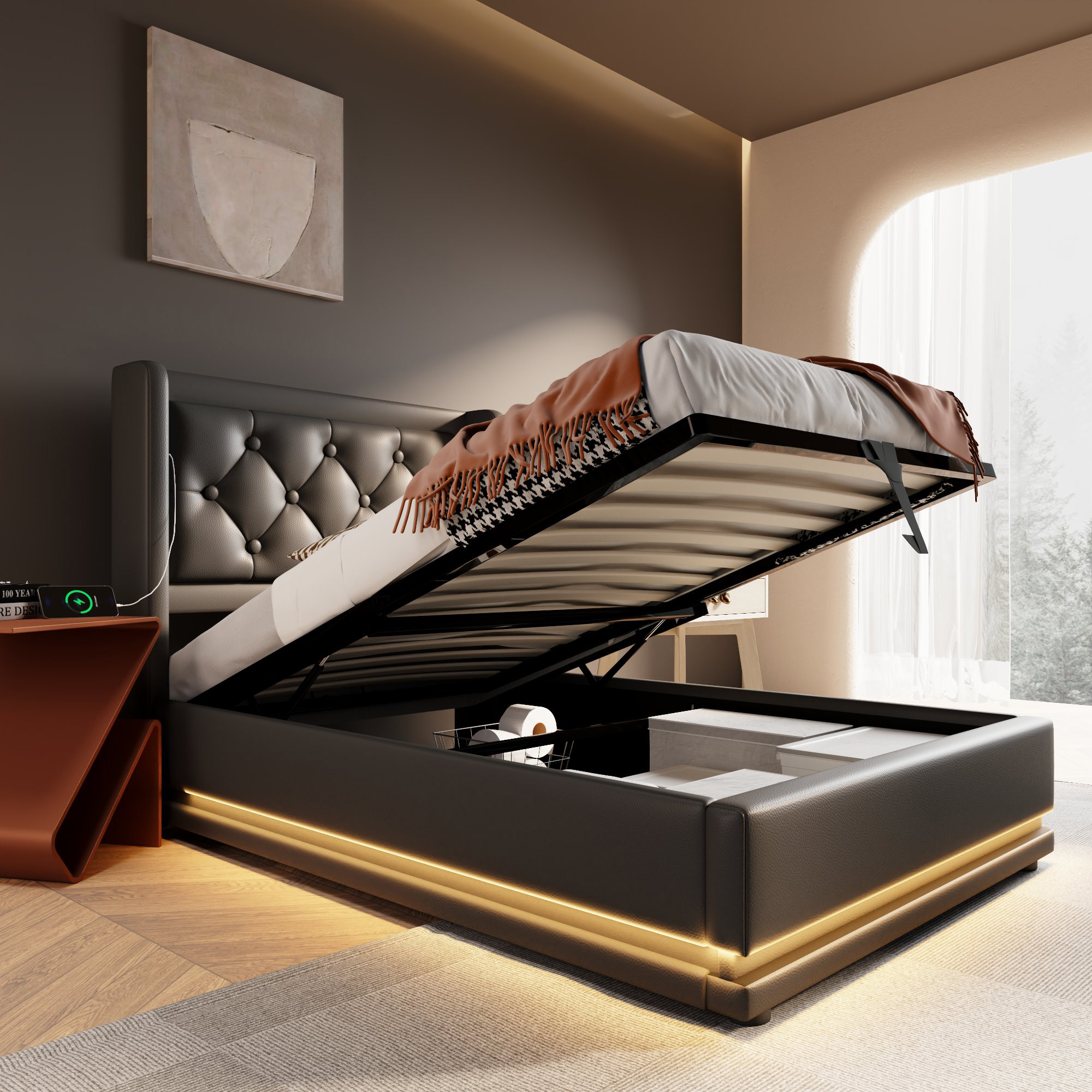 doublure non‑tissu anti‑poussière sous le lit