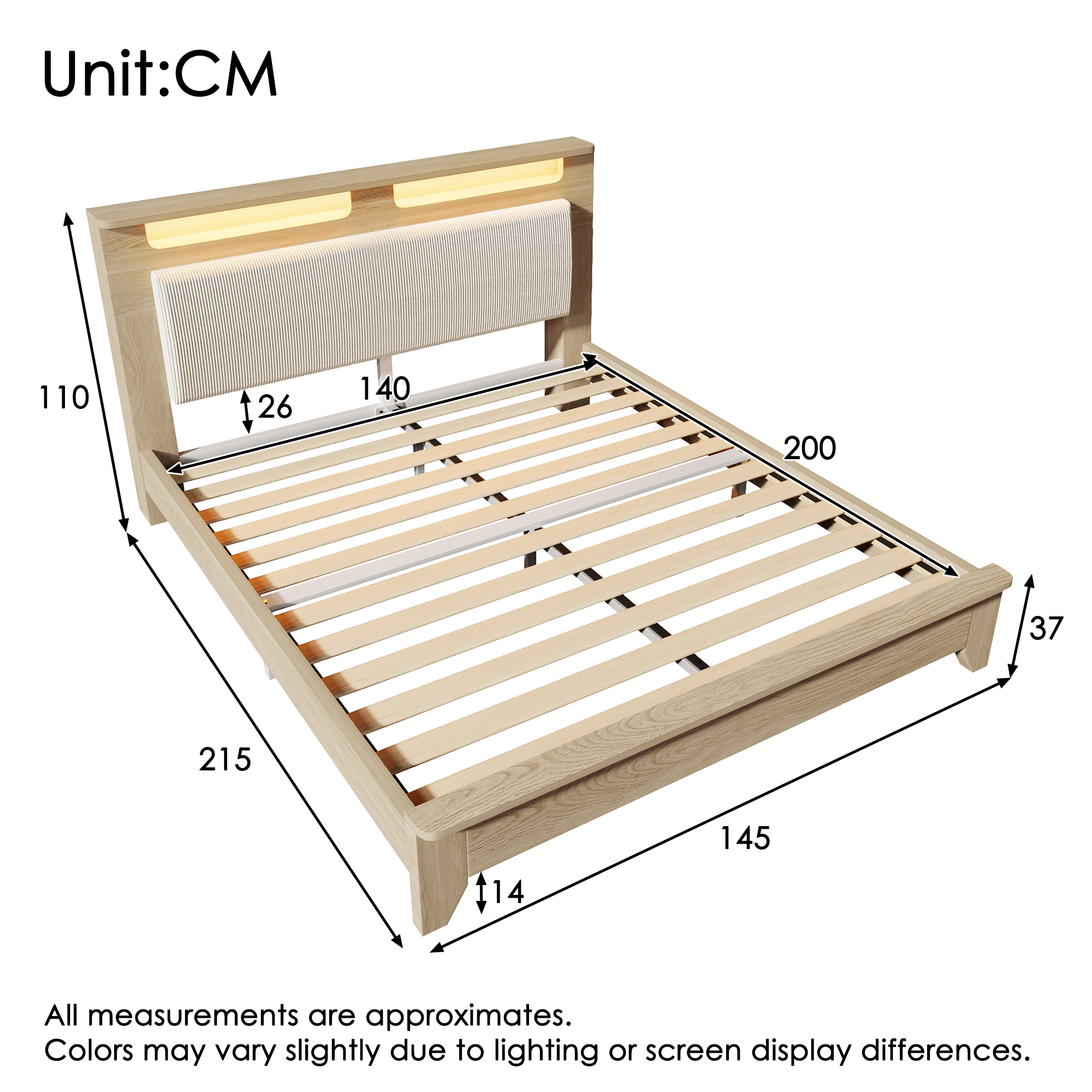 Doppelbett Holzbett 140×200cm, Kopfteil mit Staura