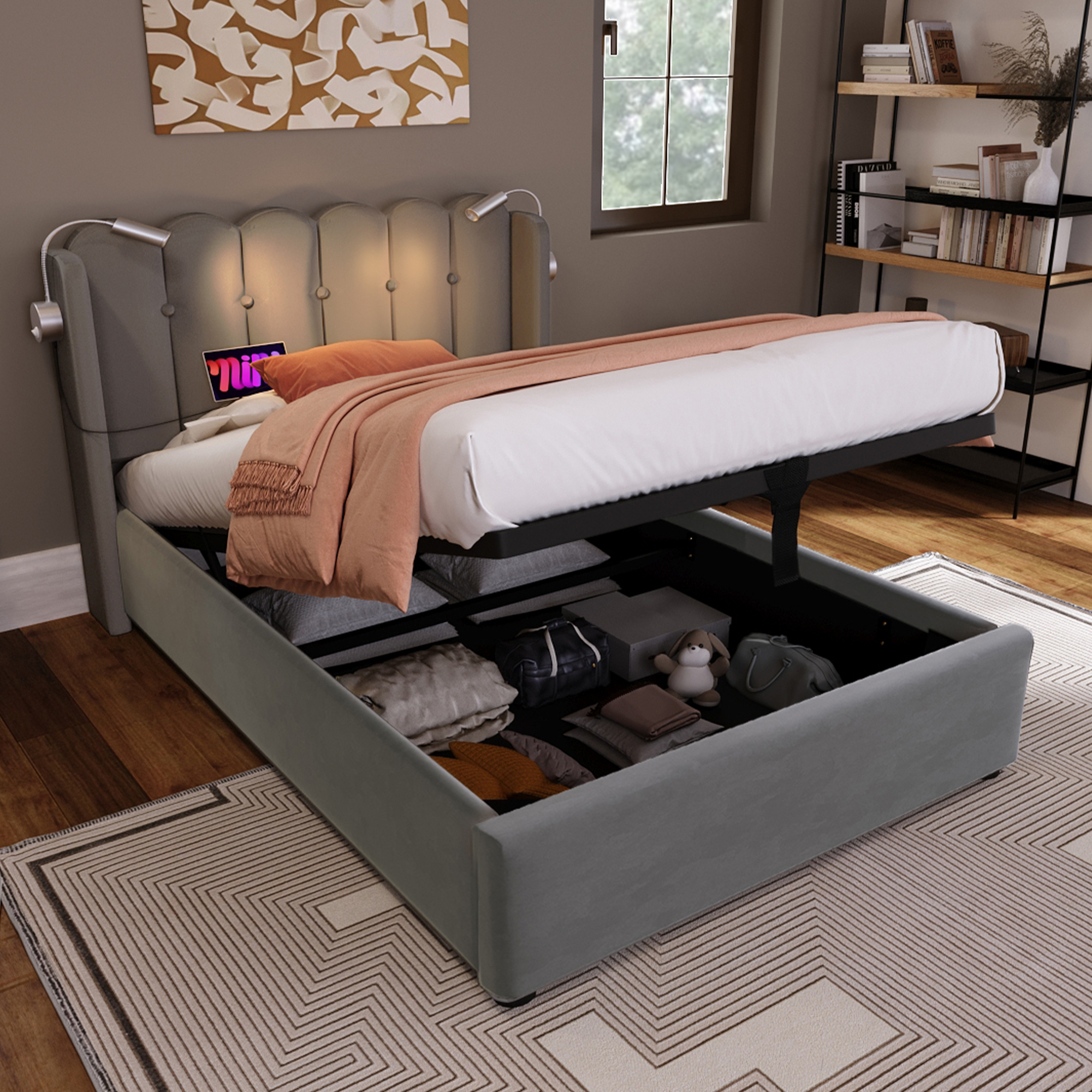 Polsterbett Einzelbett Leselicht mit Ladefunktion 