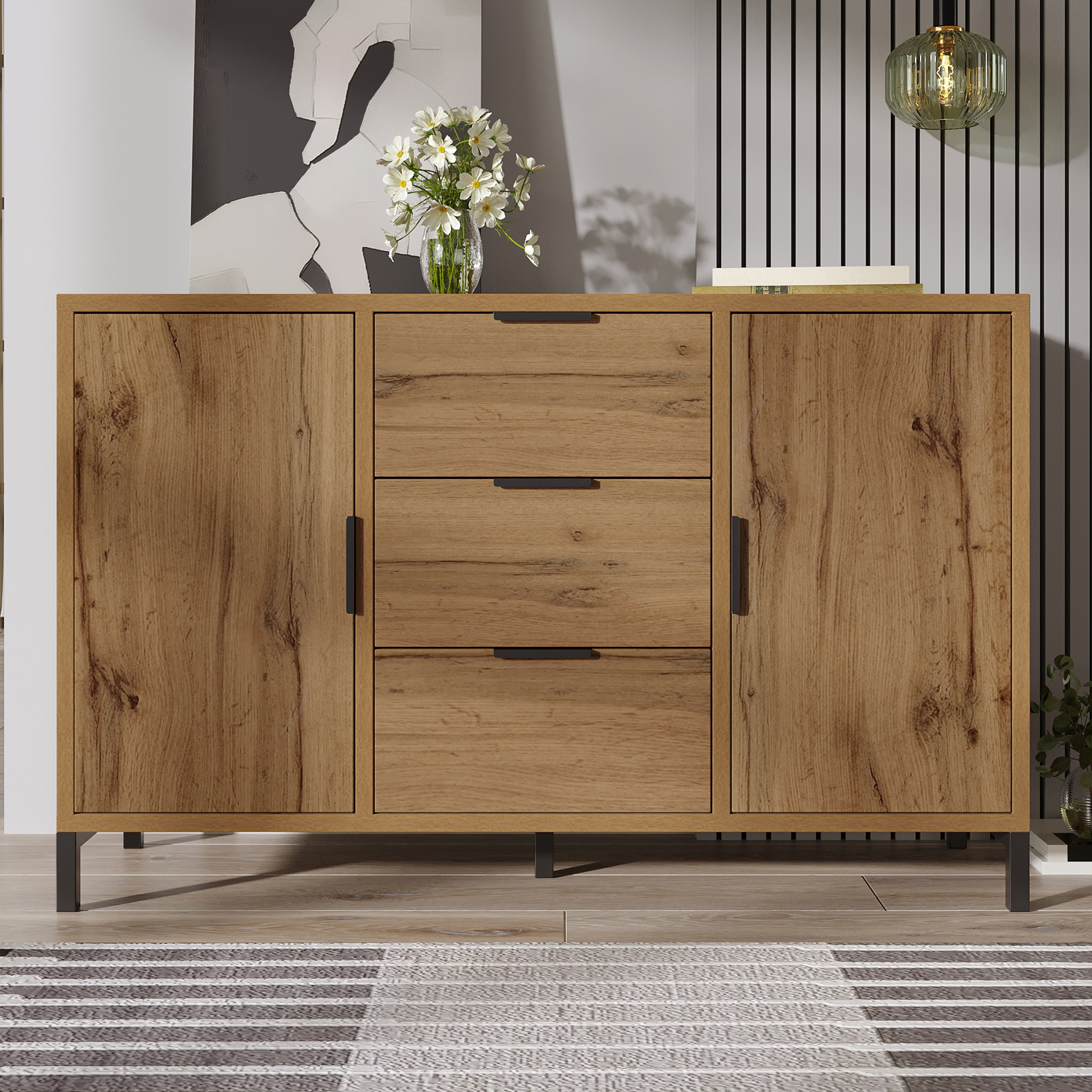 Commode, avec tiroirs, 120 x 40 x 76 cm, panneaux de particules, chêne - vue 7
