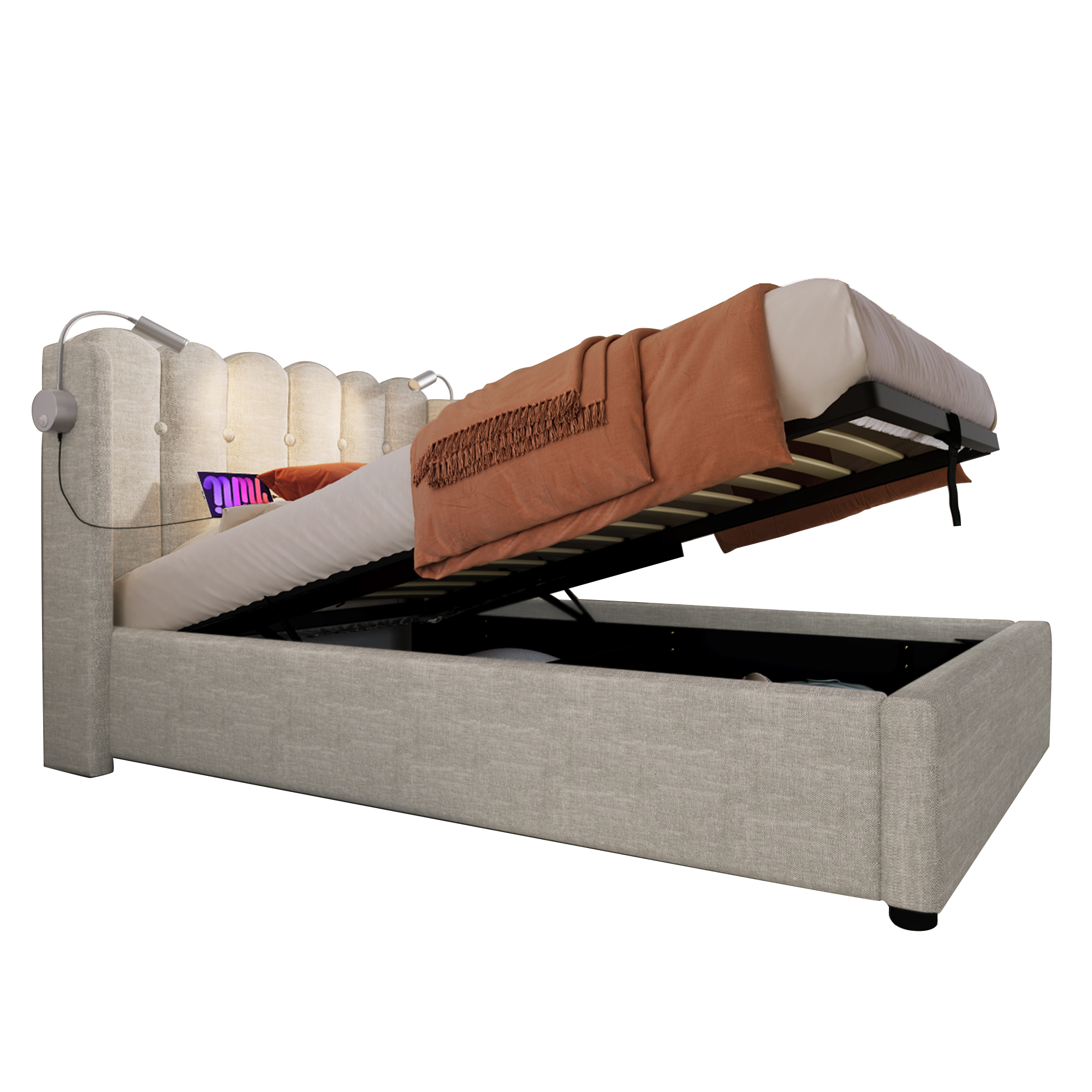 Polsterbett Einzelbett Leselicht mit Ladefunktion 