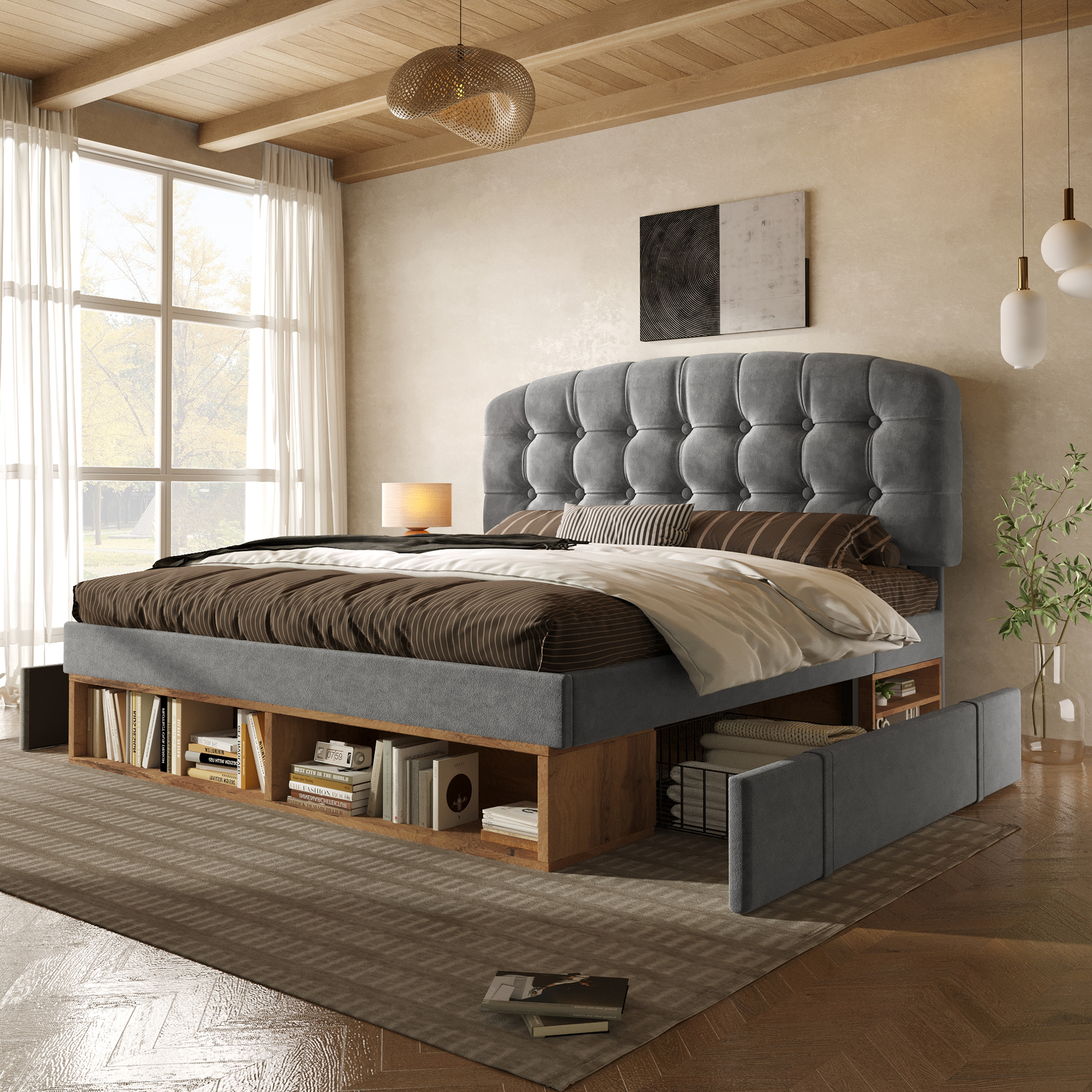 Doppelbett 140x190 Polsterbett Samt Grau mit Latte