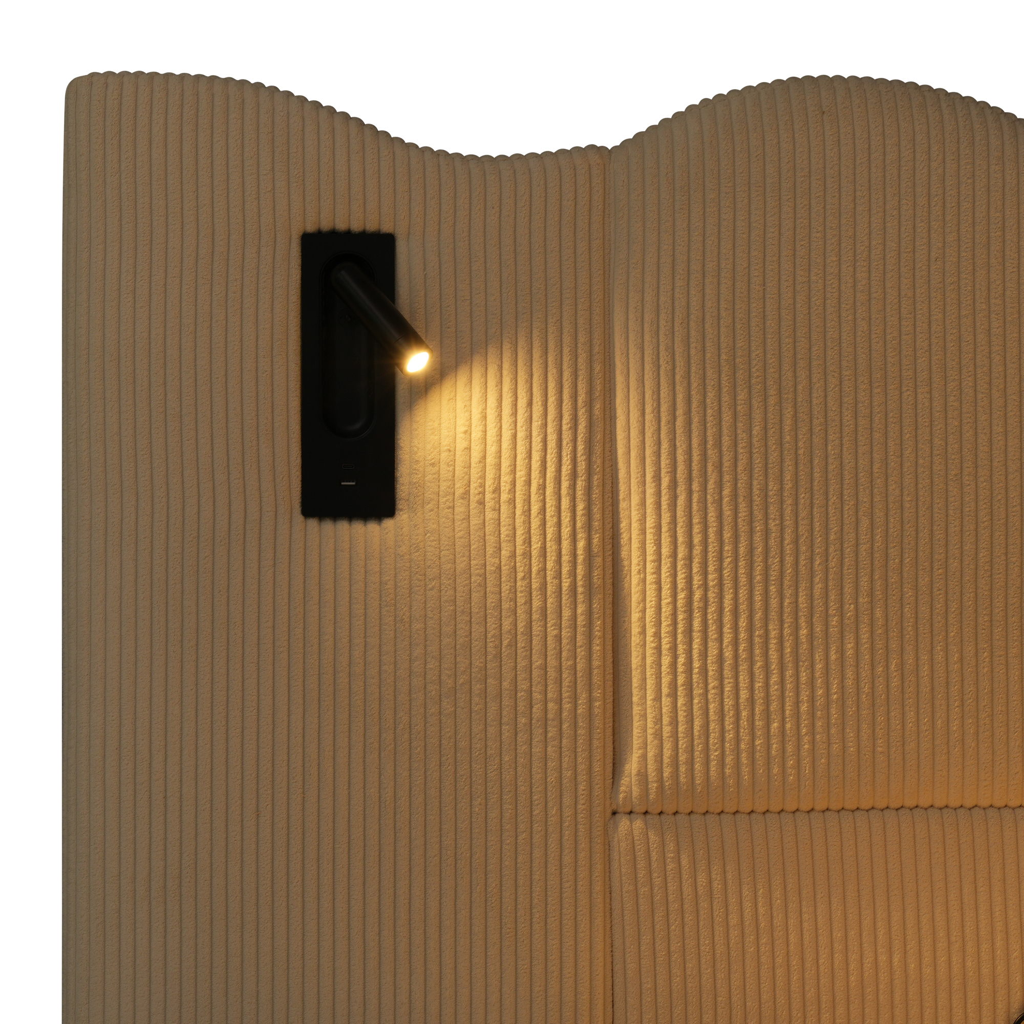 détail motif ondulé tête‑de‑lit en velours côtelé