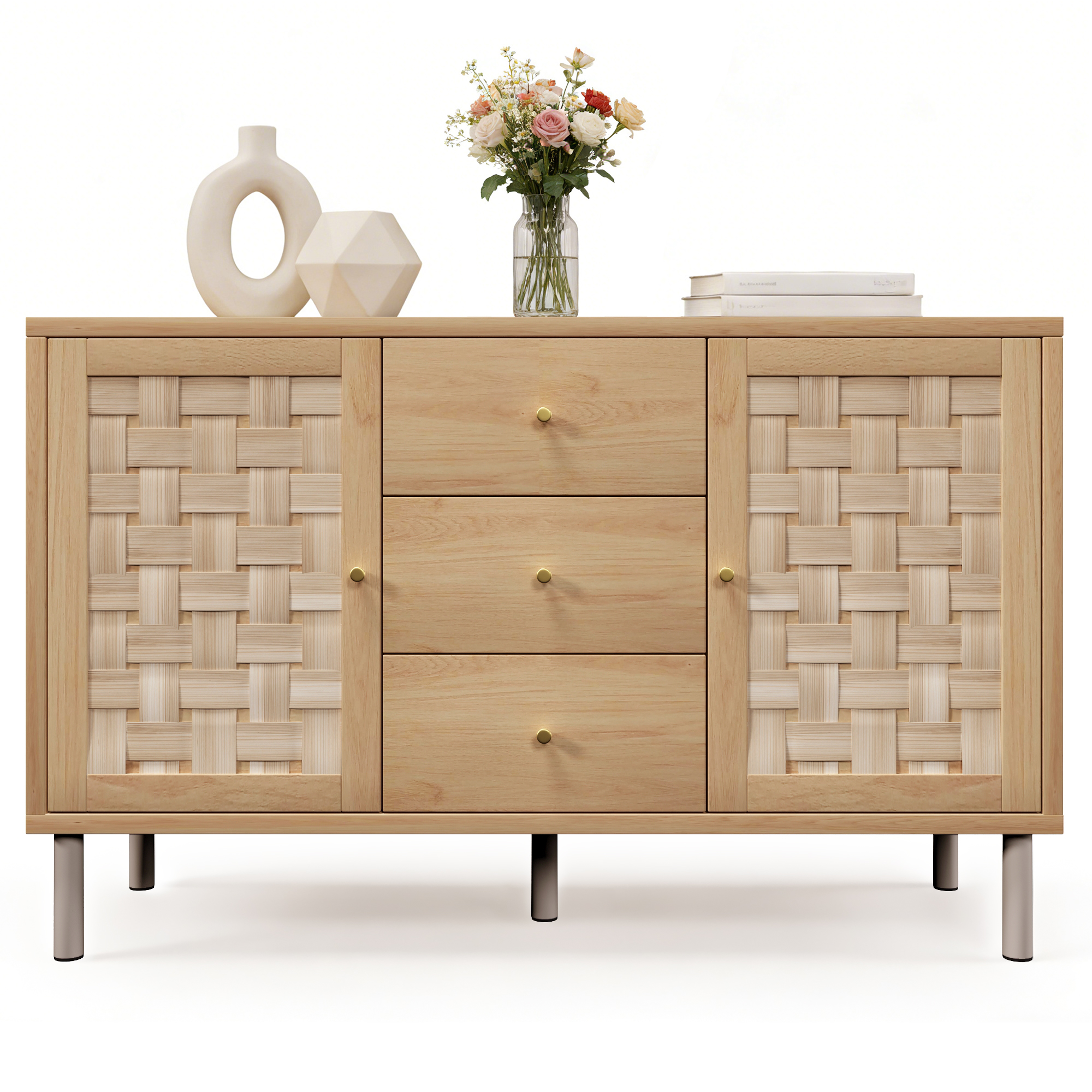 Commode, hauteur réglable, avec tiroirs, 120 x 40 x 75 cm, métal, chêne - vue 3