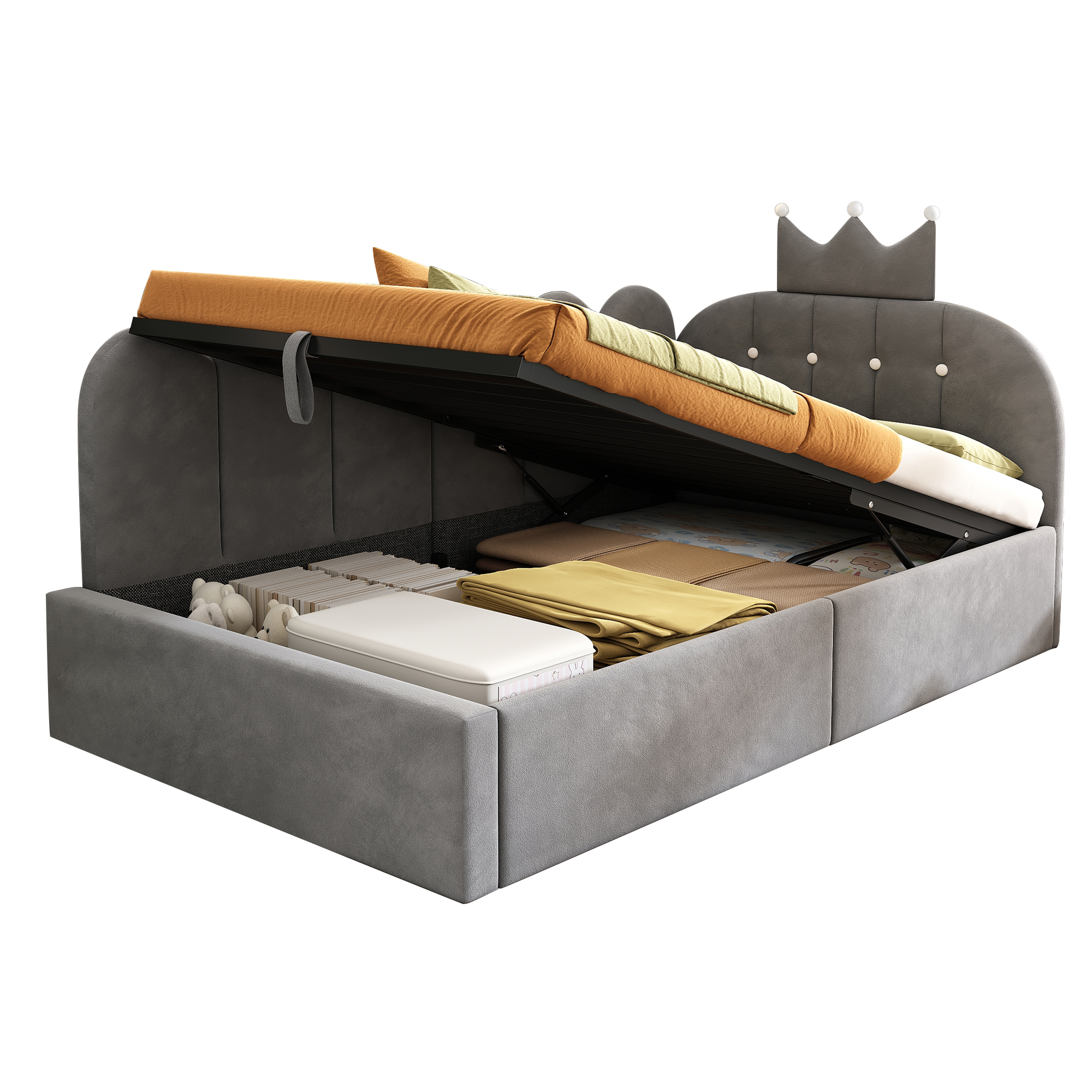 Lit banquette, 90 x 190 cm, velours, gris - vue 5