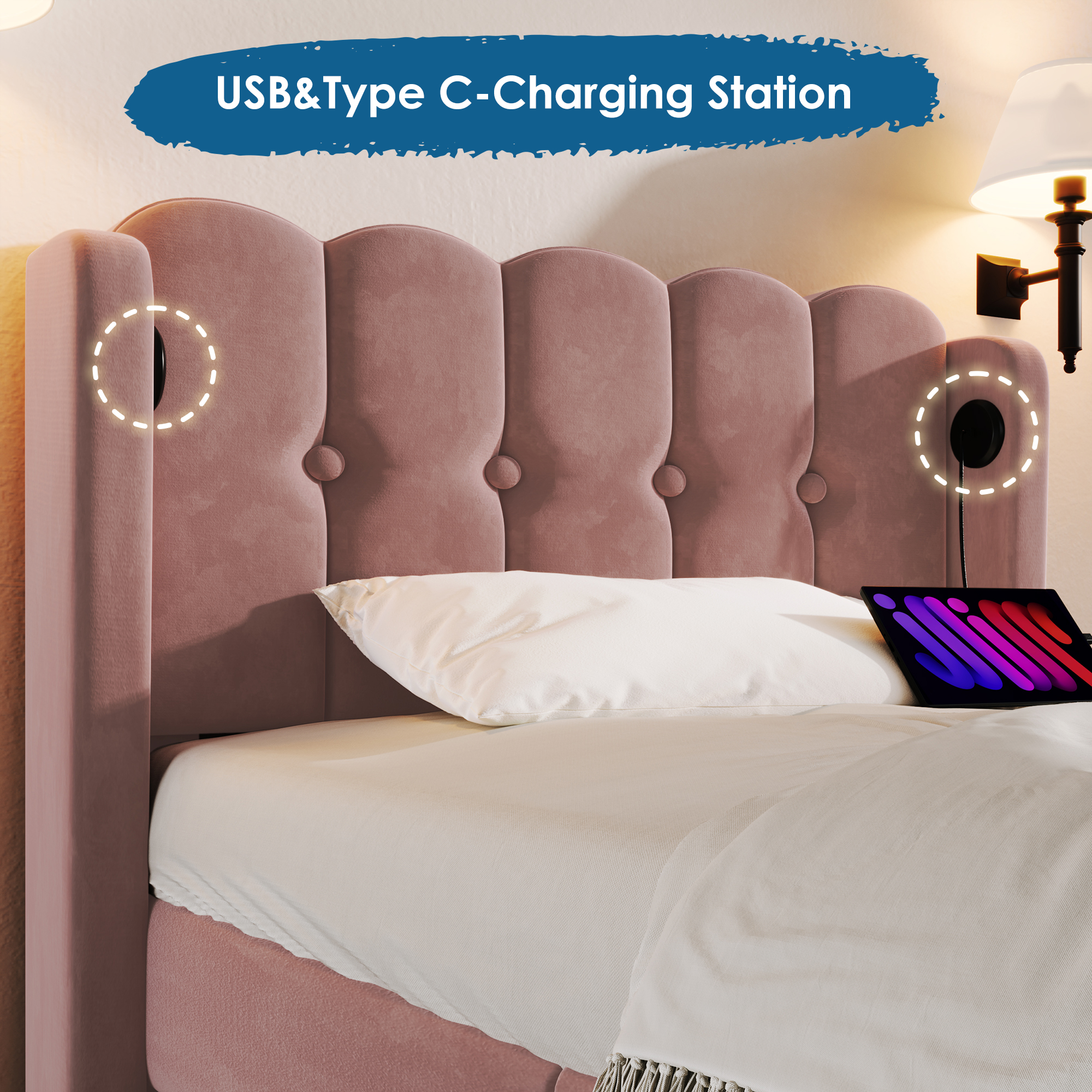 Polsterbett  Einzelbett mit USB Typ C Ladefunktion