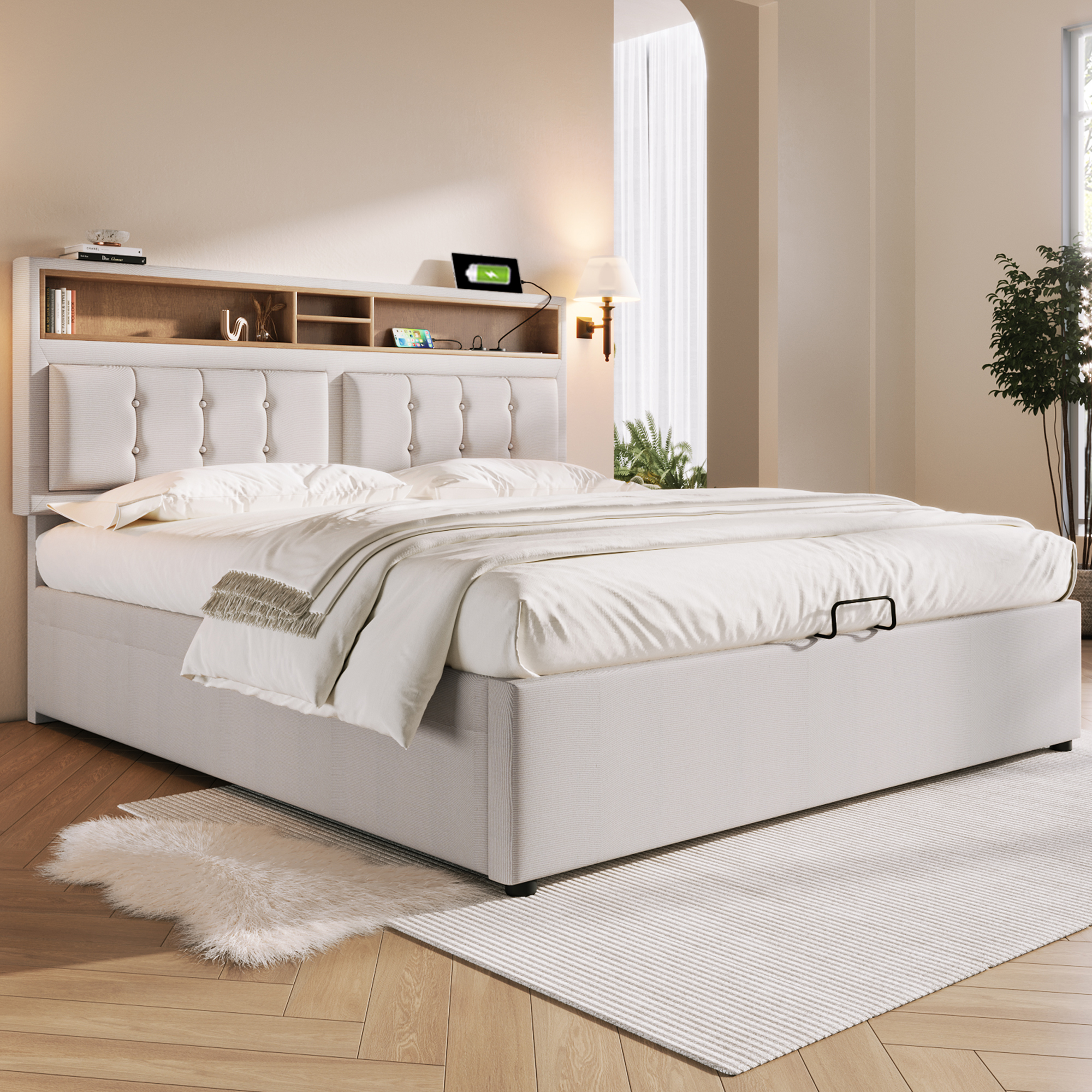 Polsterbett Doppelbett mit USB C Steckdose Ladefun