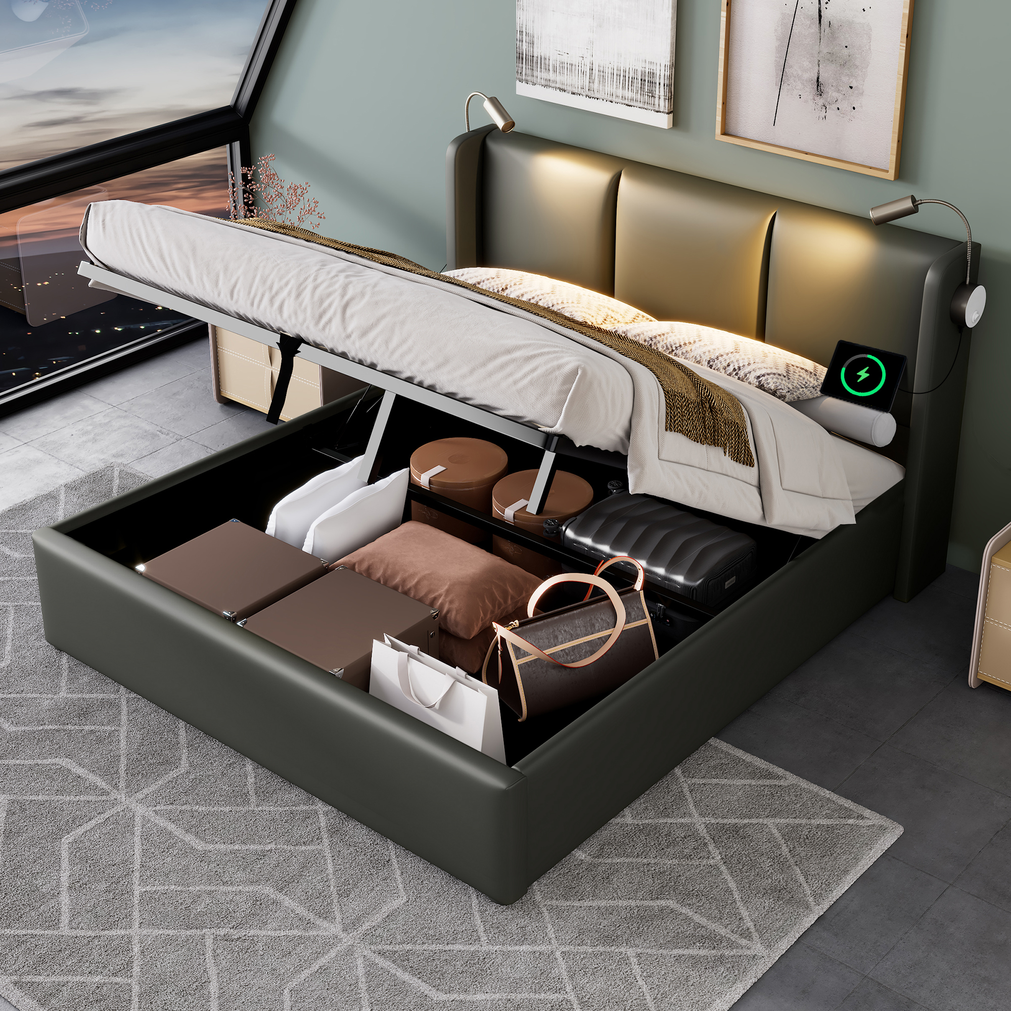 Polsterbett Doppelbett Stauraum Bettkasten Leselic